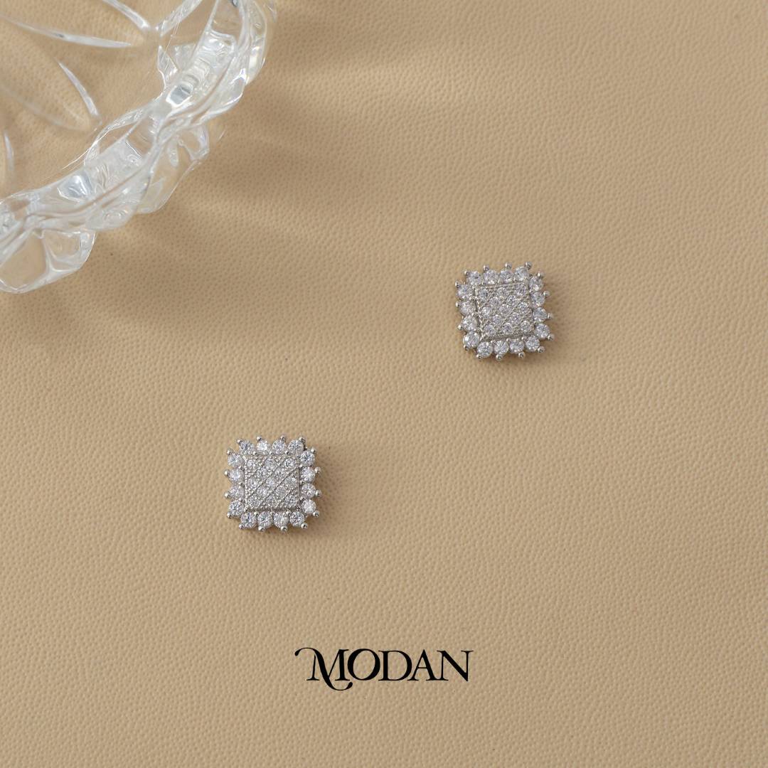 (10mm) Sparkling Teardrop Micro Pave Geometric Square Stud Earrings Anting Tusuk Pesta Persegi Hypoallergenic Gold Plated