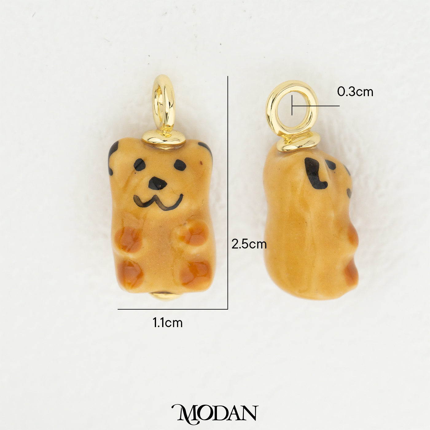 3D Brown Teddy Bear Enamel Pendant DIY Pendant Liontin Beruang Coklat Hypoallergenic Gold Filled