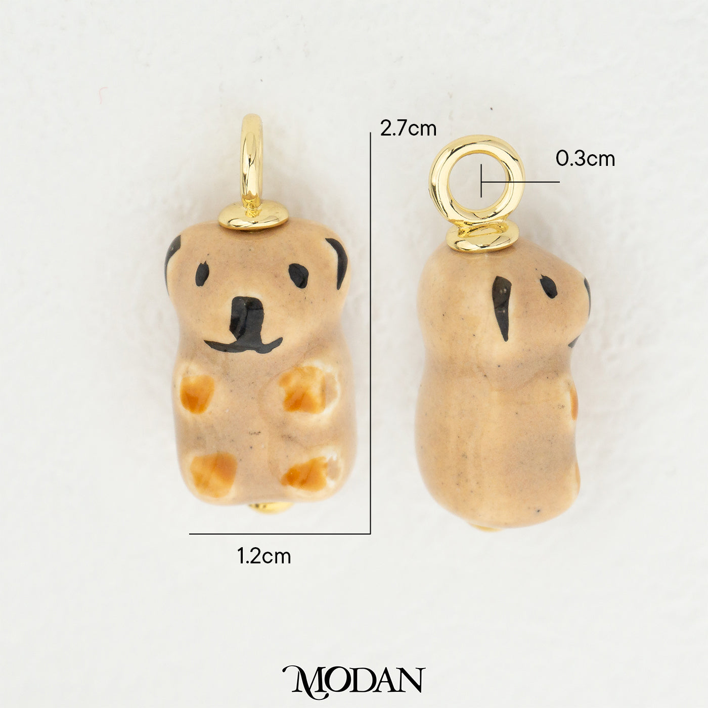 3D Cream Teddy Bear Enamel Pendant DIY Pendant Liontin Beruang Krem Hypoallergenic Gold Filled