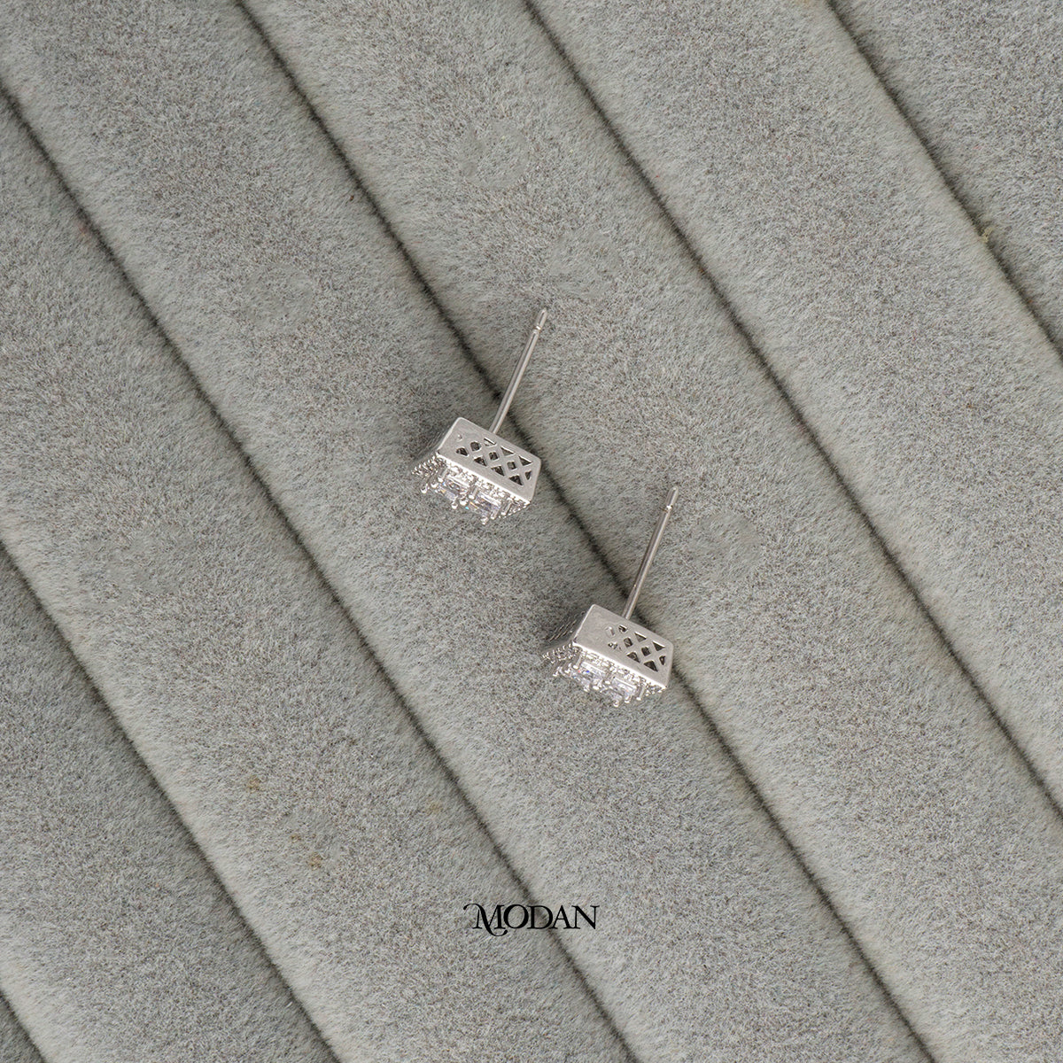 (9mm) Cluster Zirconia Square Stud Earrings Anting Tusuk Persegi Hypoallergenic Gold Plated
