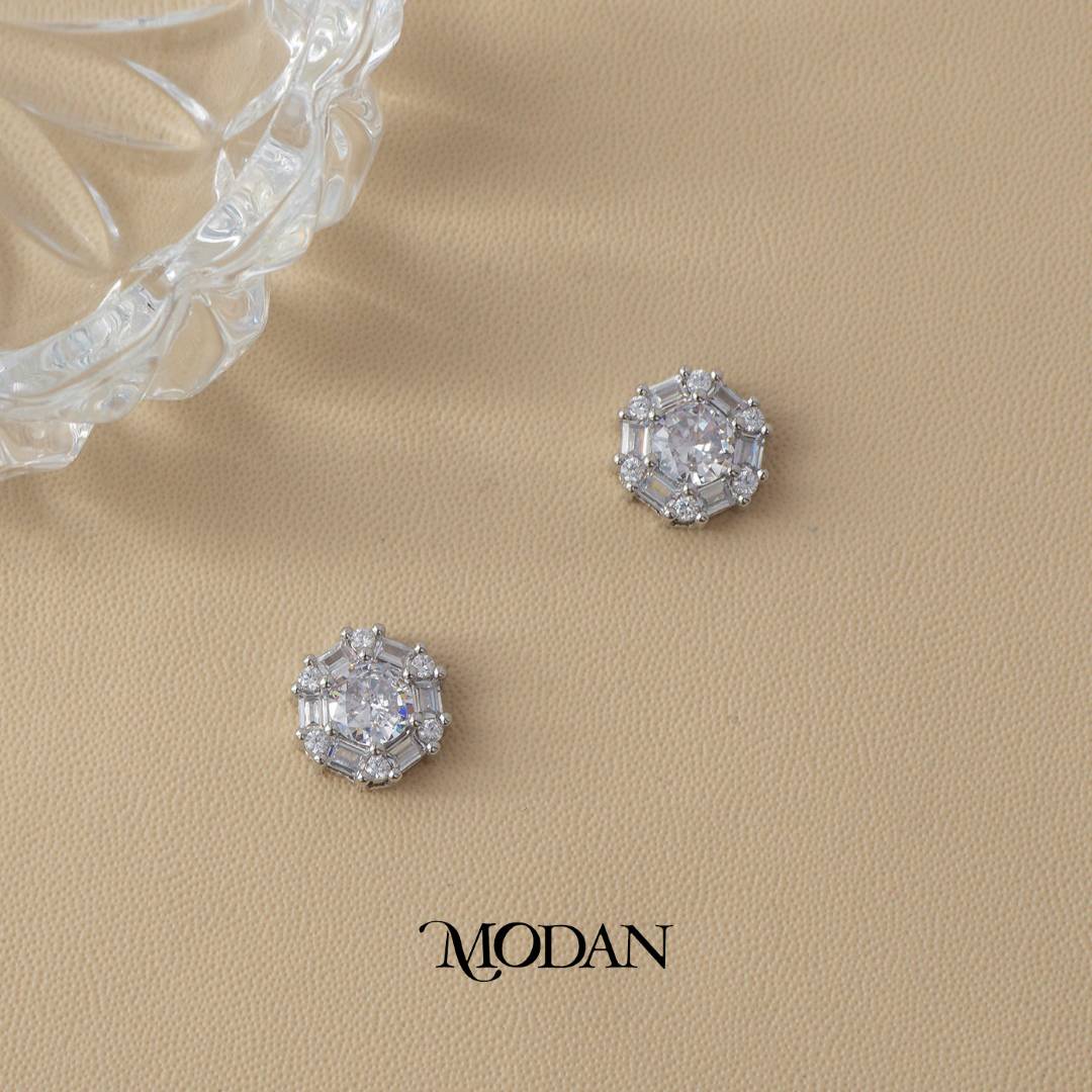 (11mm) Sparkling Hexagon Stud Earrings Anting Tusuk Pesta Hypoallergenic Gold Plated