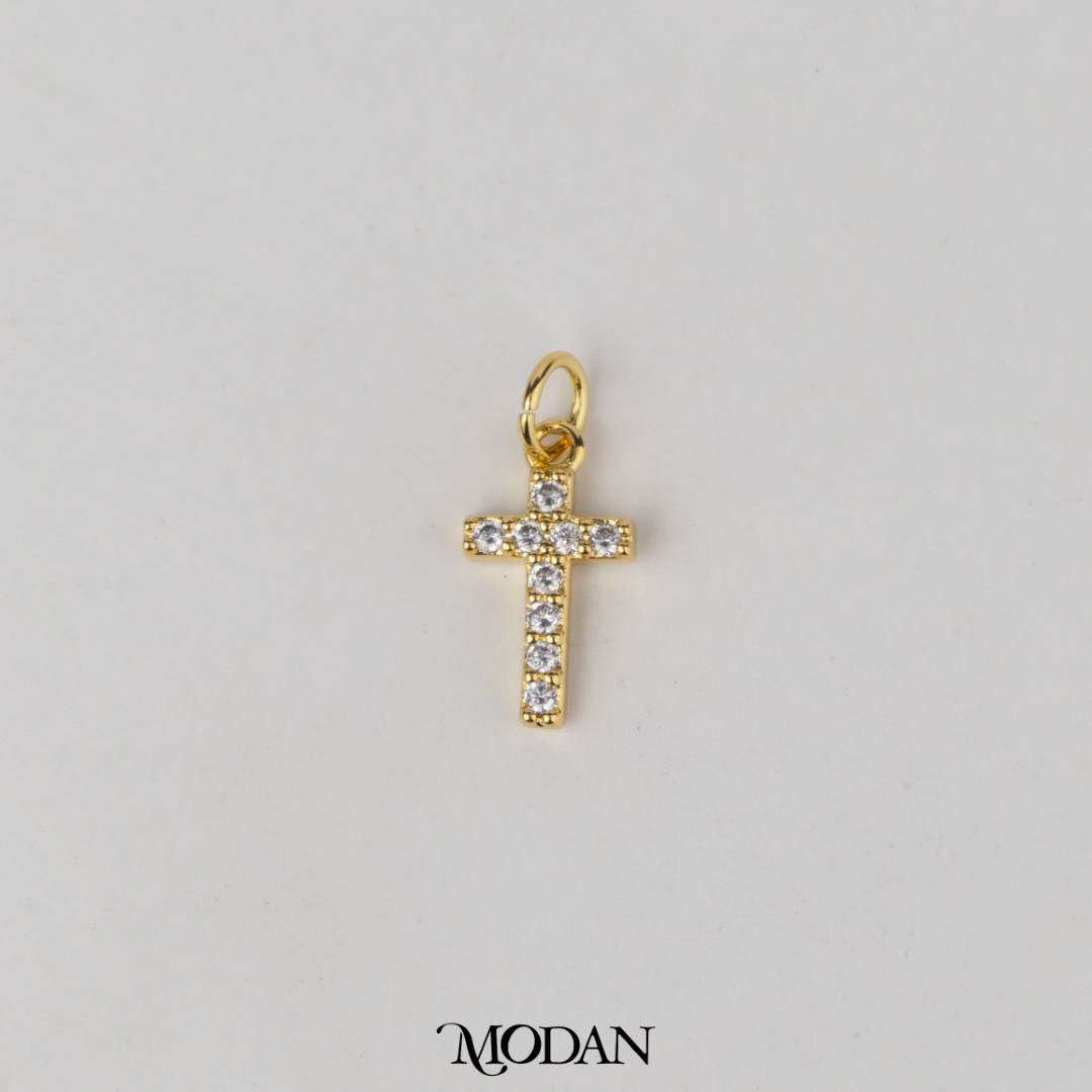 Simple Micro Paved Mini Cross DIY Charm Liontin Salib Berlian Kecil Hypoallergenic Gold Filled