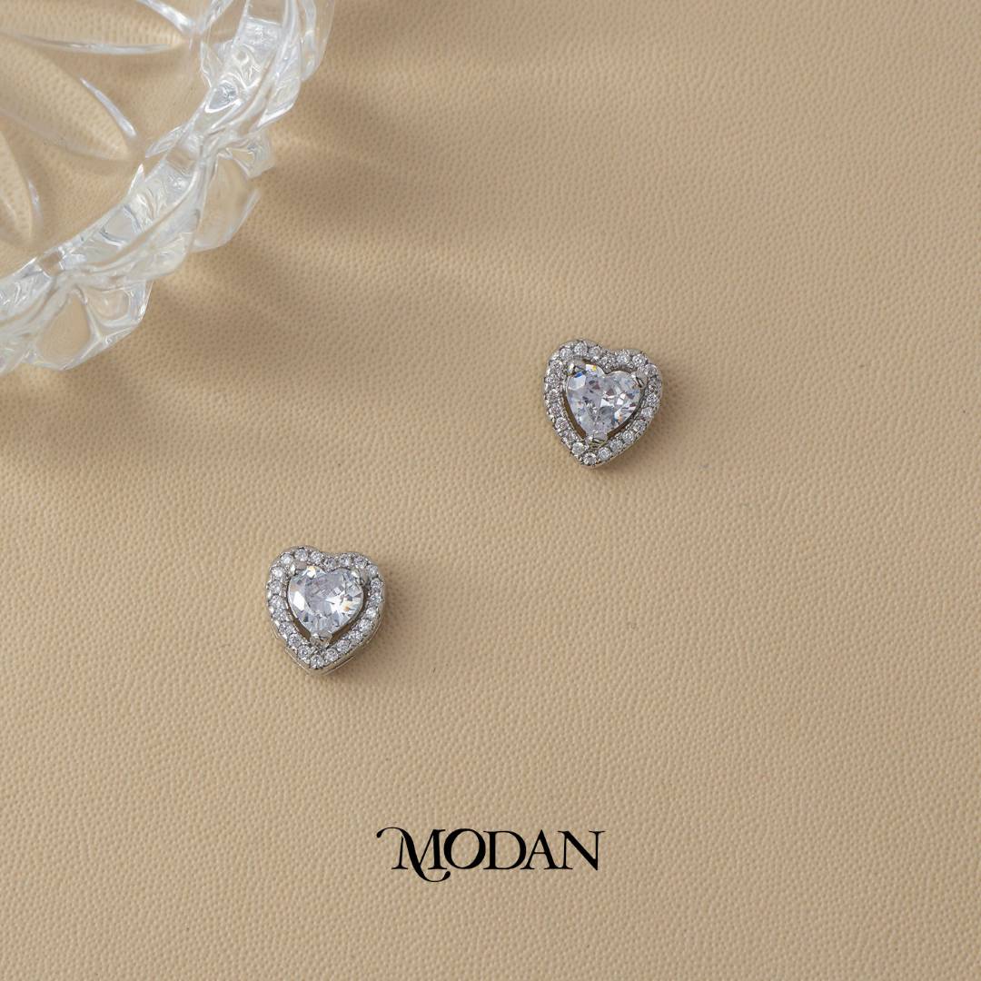 (11mm) Micro Paved Love Heart Stud Earrings Anting Tusuk Hati Hypoallergenic Gold Plated