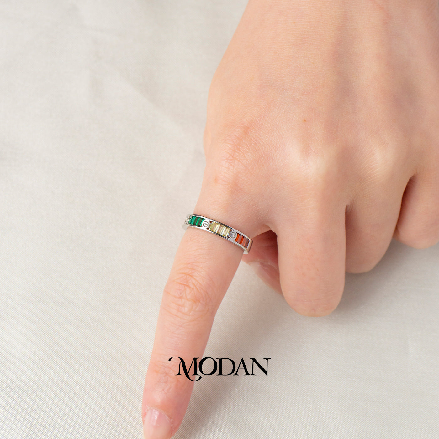 Rainbow Baguette Screw Adjustable Ring Cincin Motif Sekrup Permata Kotak Warna-Warni Hypoallergenic Gold Plated