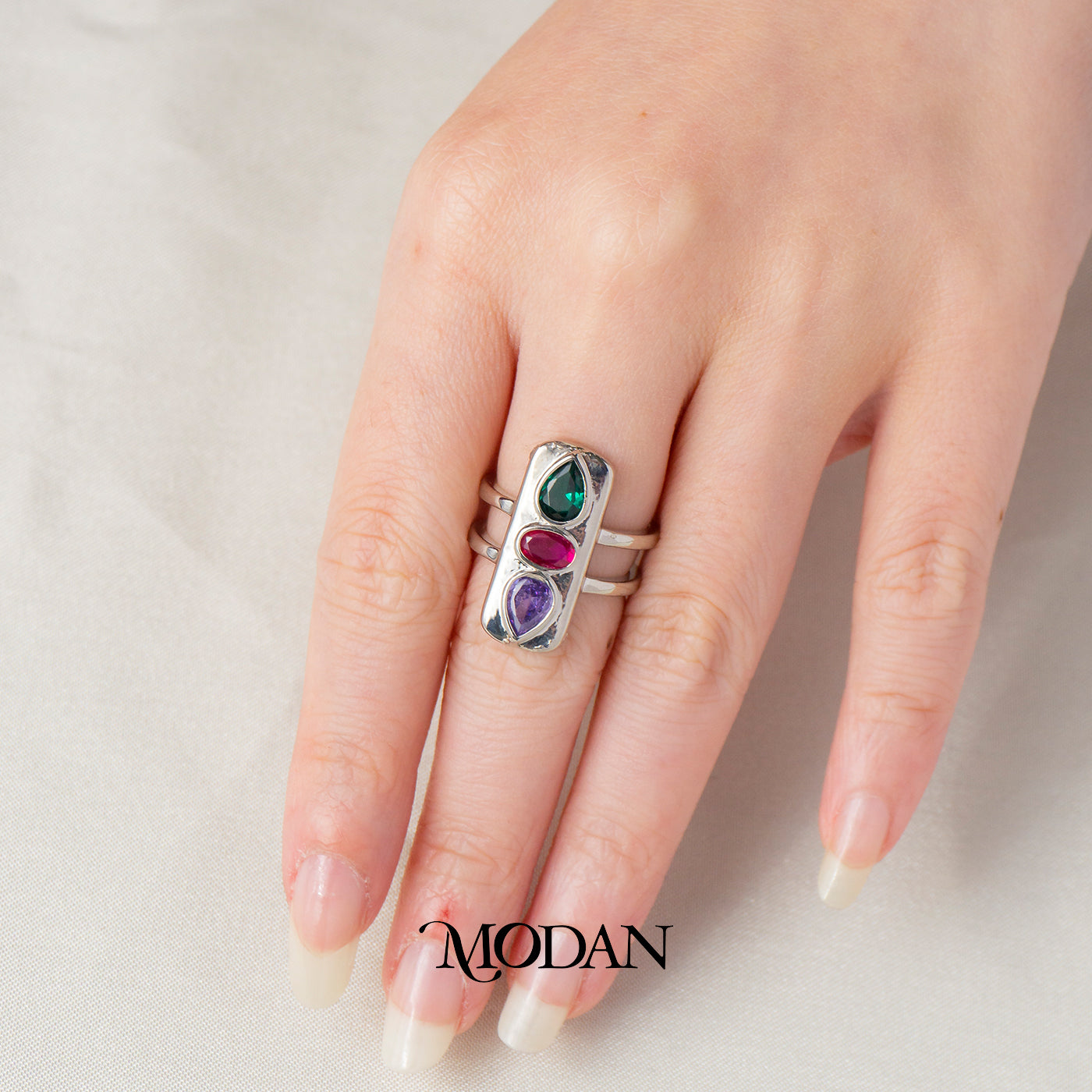 Colorful Red Green Purple Statement Ring Cincin Statement Merah Hijau Ungu Hypoallergenic Gold Plated