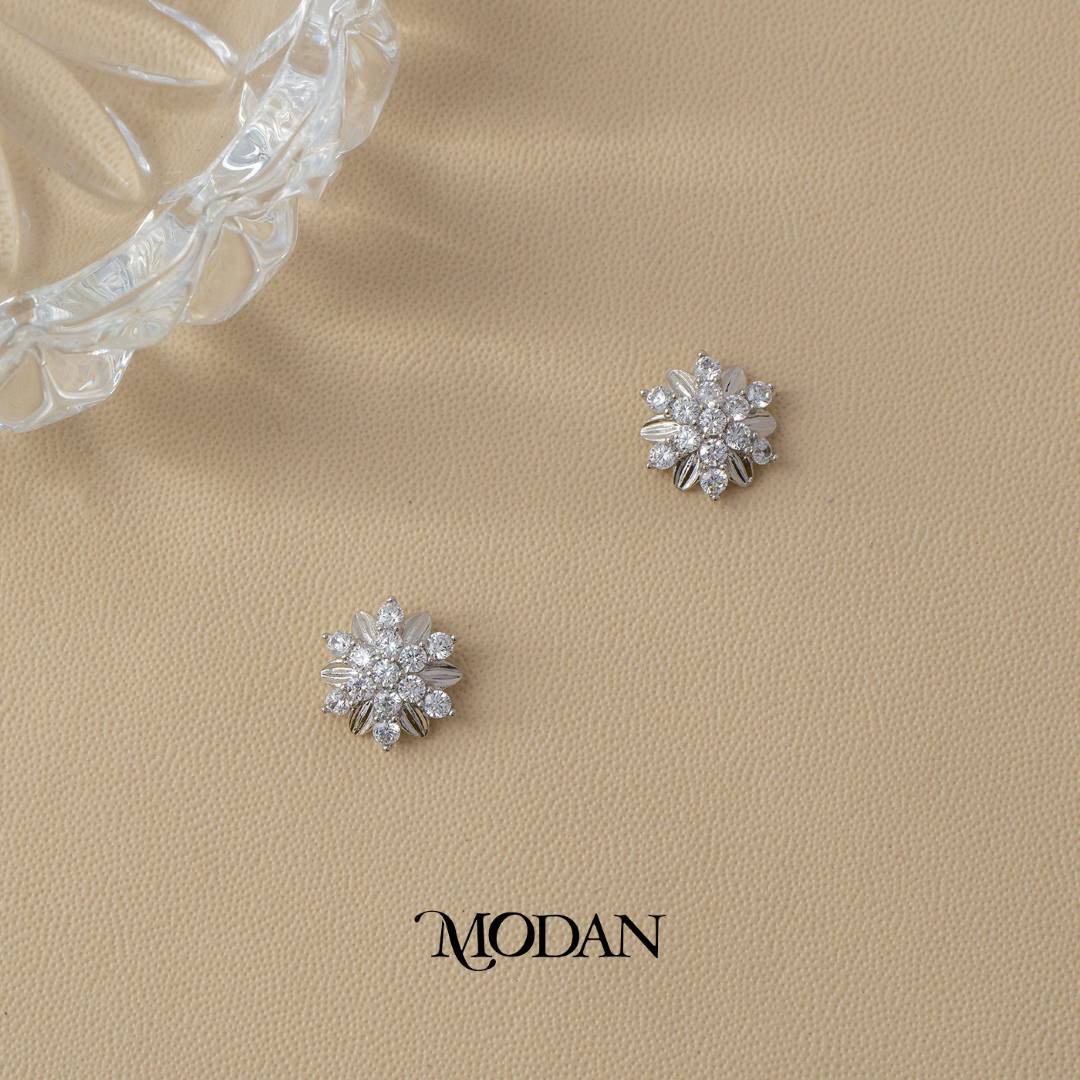 Sparkling Dainty Flower Zirconia Stud Earrings Anting Tusuk Bunga Bulat Hypoallergenic Gold Plated
