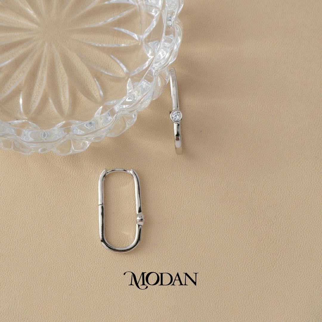 (26mm) Solitaire Zirconia Minimalist U Shaped Hoop Earrings Anting Bulat Hypoallergenic Gold Plated