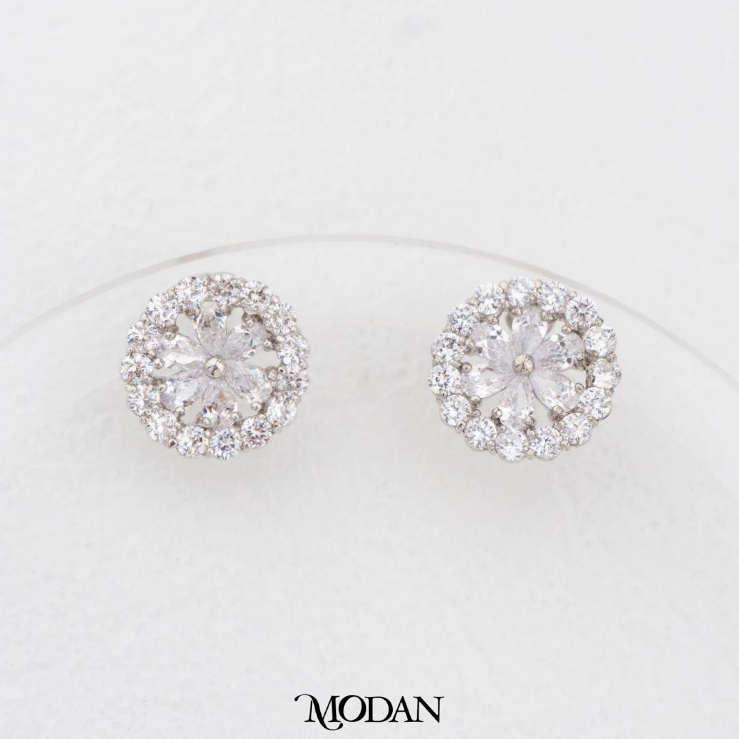 Sparkling Round Flower Stud Earrings Anting Tusuk Bunga Hypoallergenic Gold Plated