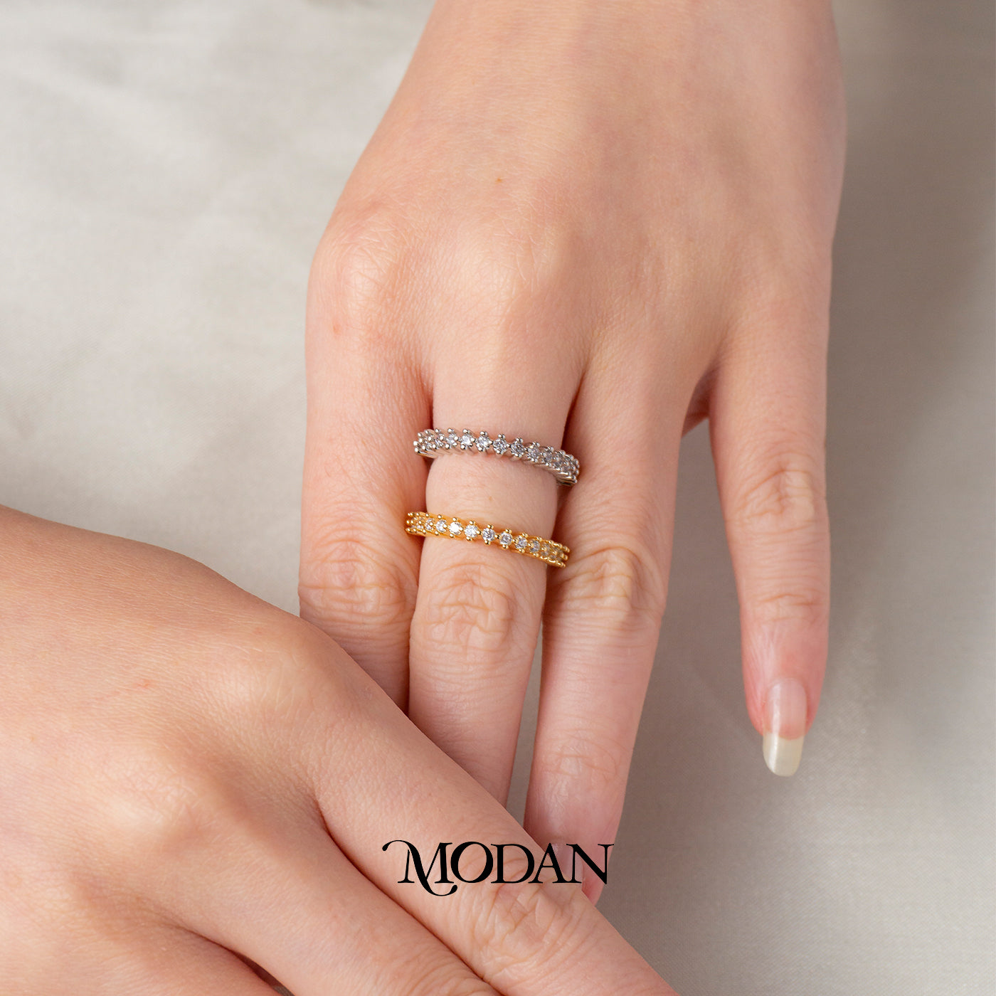 Dainty Micro Pave Round Band Ring Cincin Bulat Minimalis Hypoallergenic Gold Plated