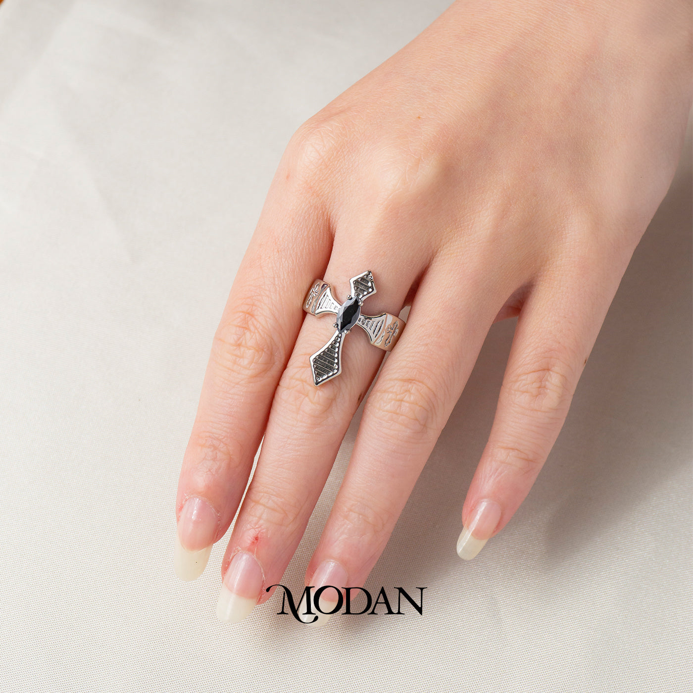 Chunky Dark Religious Statement Band Ring Cincin Salib Besar Hypoallergenic Gold Plated