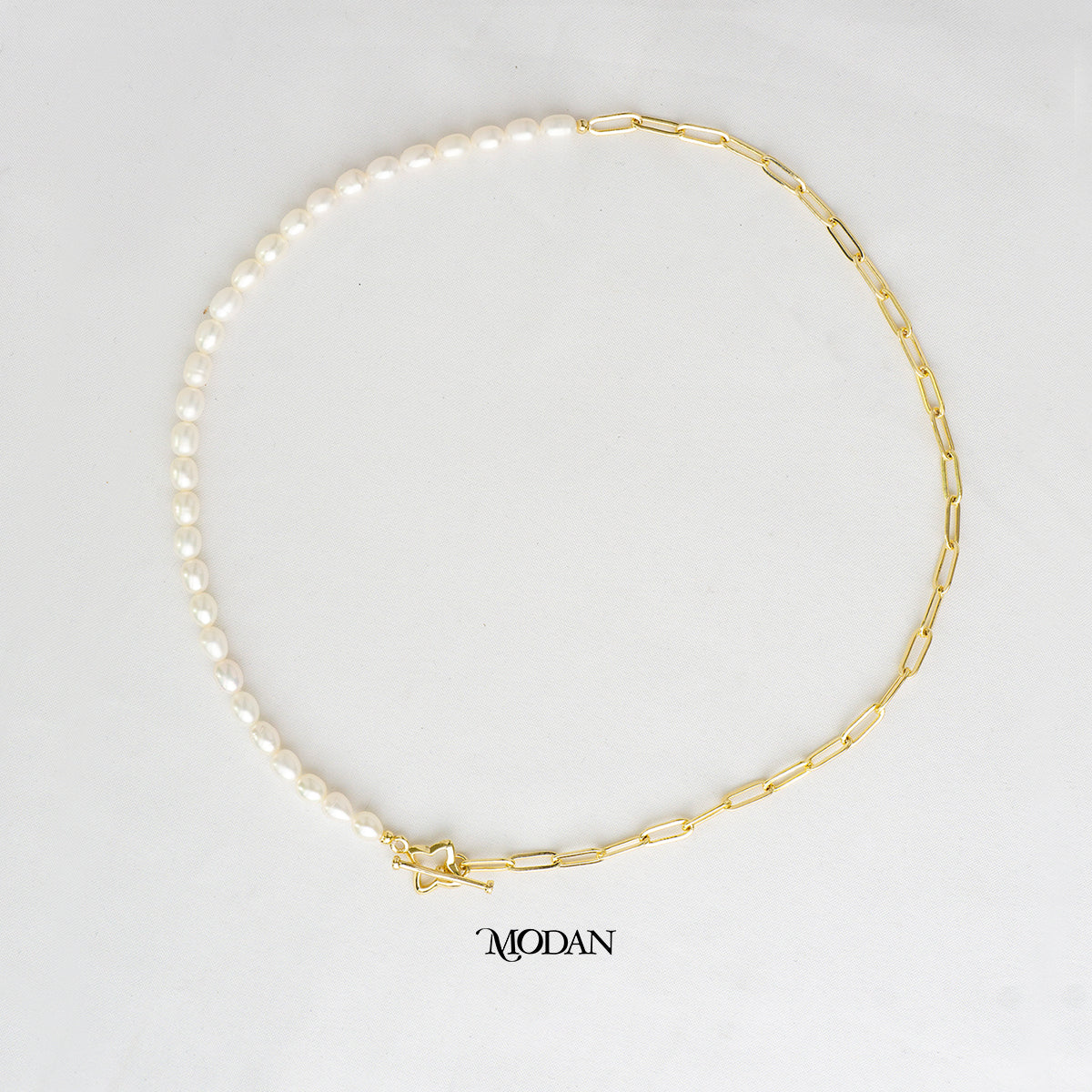 48cm Star Toggle White Freshwater Beaded Paperclip Necklace Kalung Mutiara Air Tawar Hypoallergenic Gold Plated