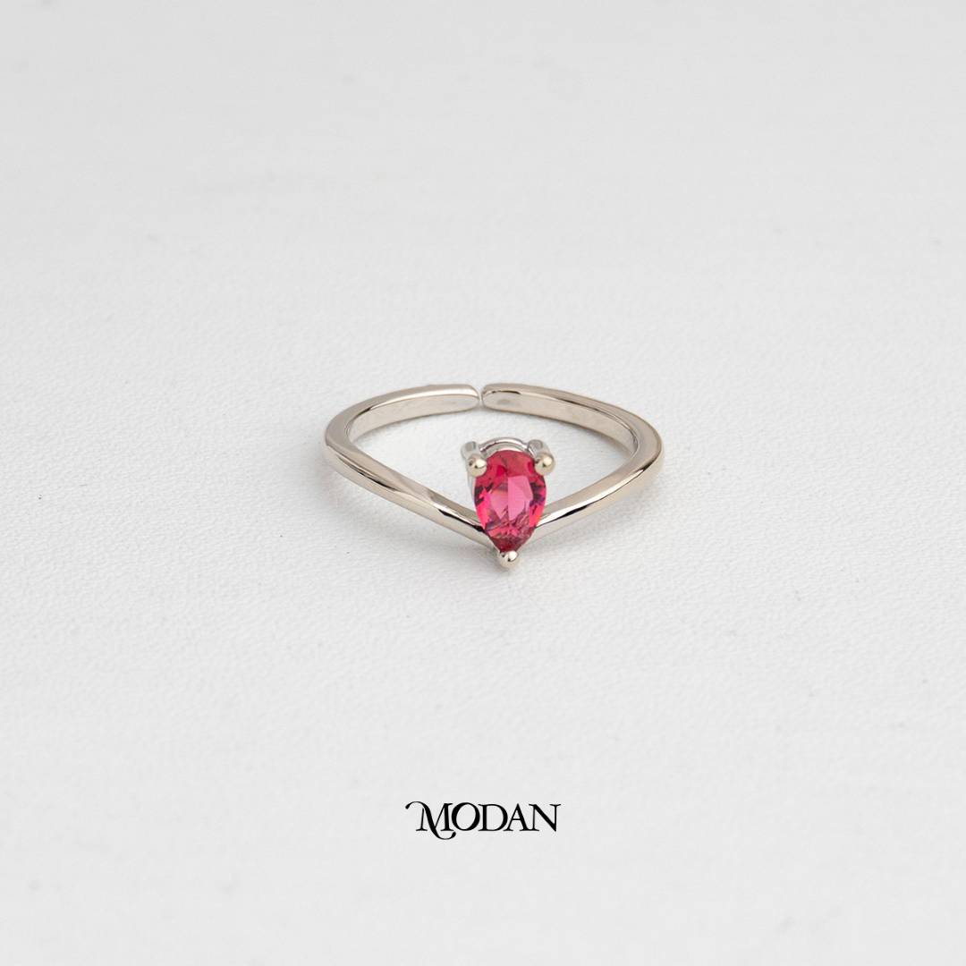 V Shaped Teardrop Ruby Ring Cincin Rubi Tetesan Air Bentuk V Hypoallergenic Gold Plated