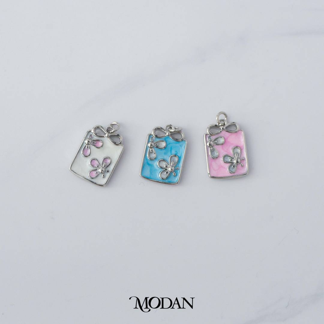 Rectangular Ribbon Flower Enamel DIY Charm Liontin Bunga Pita Persegi Panjang Hypoallergenic Gold Filled