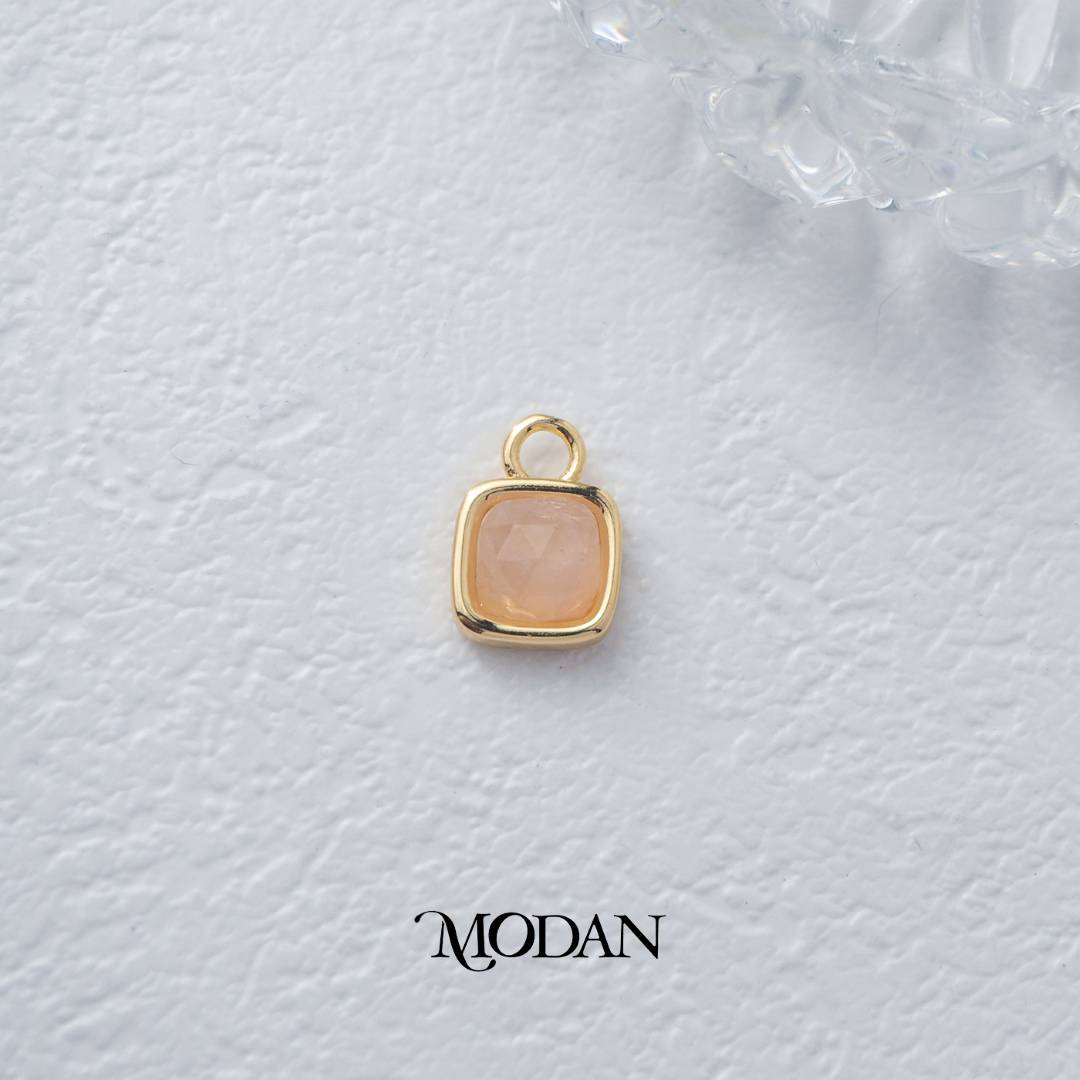 Square Colorful Natural Gemstones Charm DIY Charm Liontin Batuan Alam Persegi Warna-Warni Hypoallergenic Gold Filled