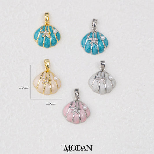Blue White Pink Enamel Shell Charm DIY Pendant Liontin Enamel Cangkang Kerang Mutiara Biru Putih Merah Muda Hypoallergenic Gold Filled