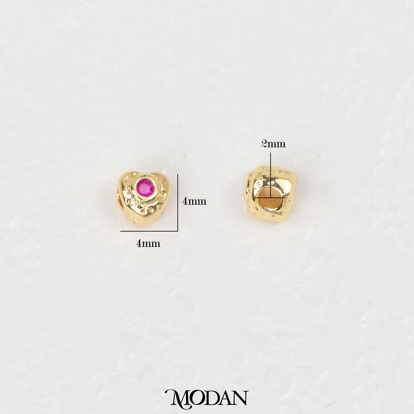 Heart Fuchsia Zirconia DIY Beads Manik Liontin Hati Merah Muda Hypoallergenic Gold Filled