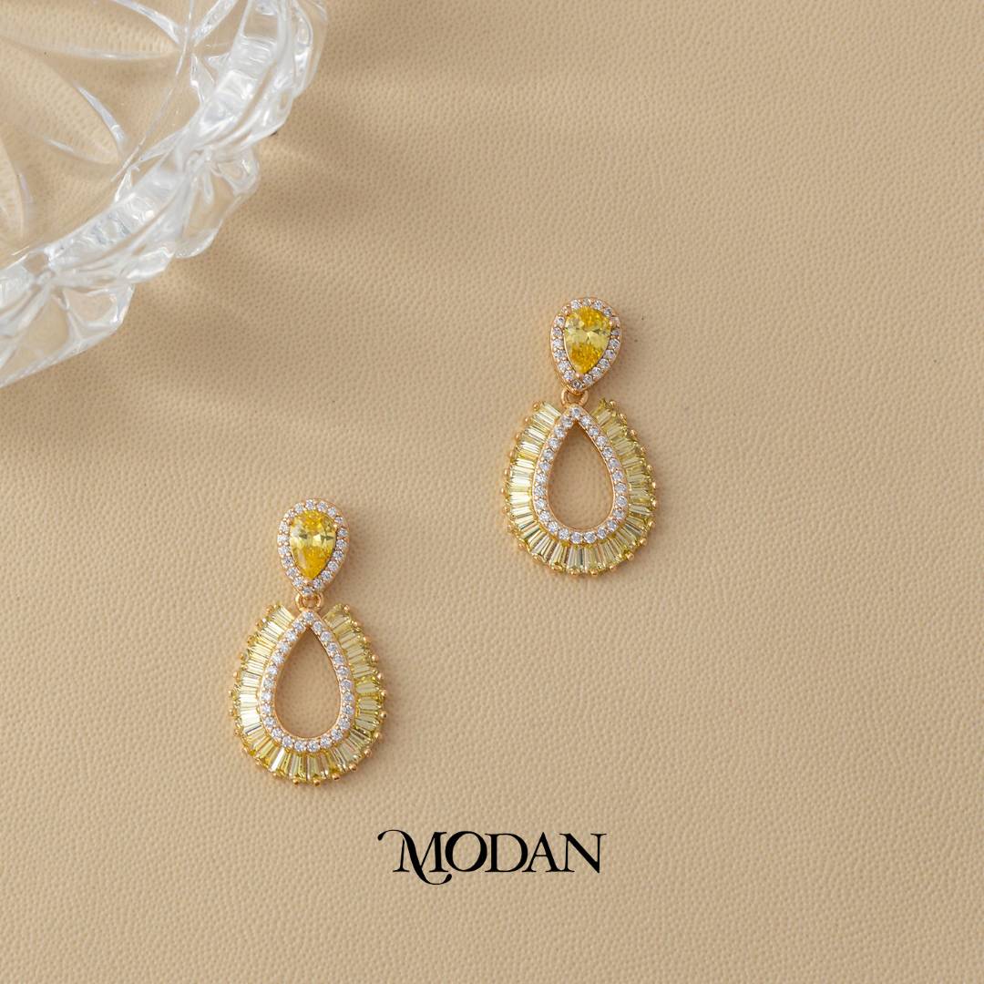 (25mm) Sparkling Rosegold Baguette Zirconia Teardrop Stud Earrings Anting Tusuk Tetes Air Mata Hypoallergenic Gold Plated