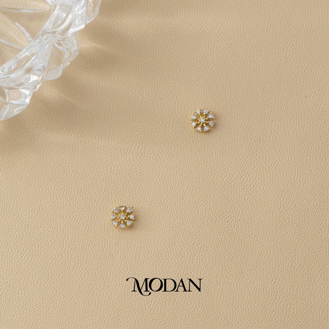 (6mm) Sparkling Round Flower Zirconia Stud Earrings Anting Tusuk Bunga Hypoallergenic Gold Plated