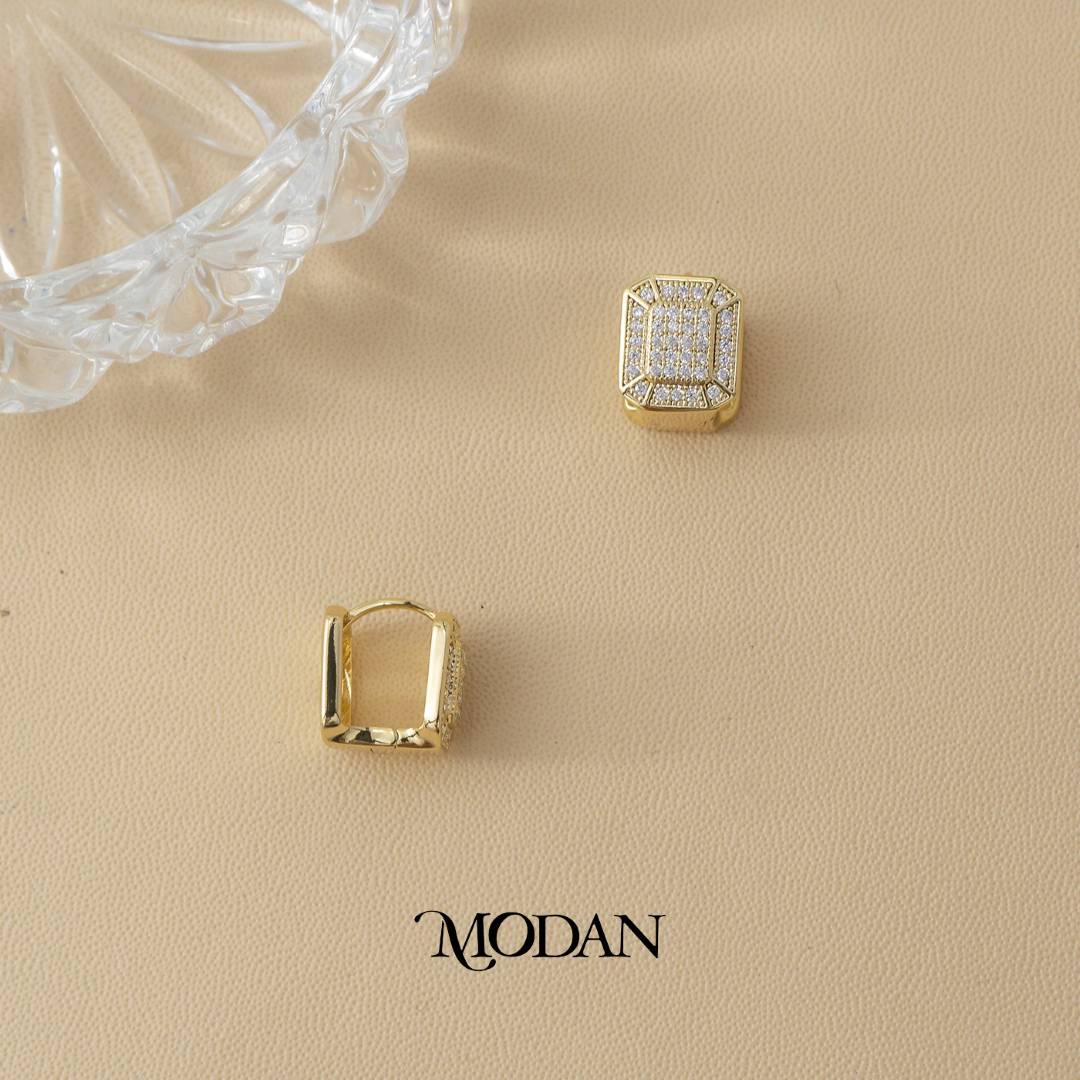 (12mm) Sparkling Octagon Hoop Earrings Anting Segi 8 Hypoallergenic Gold Plated