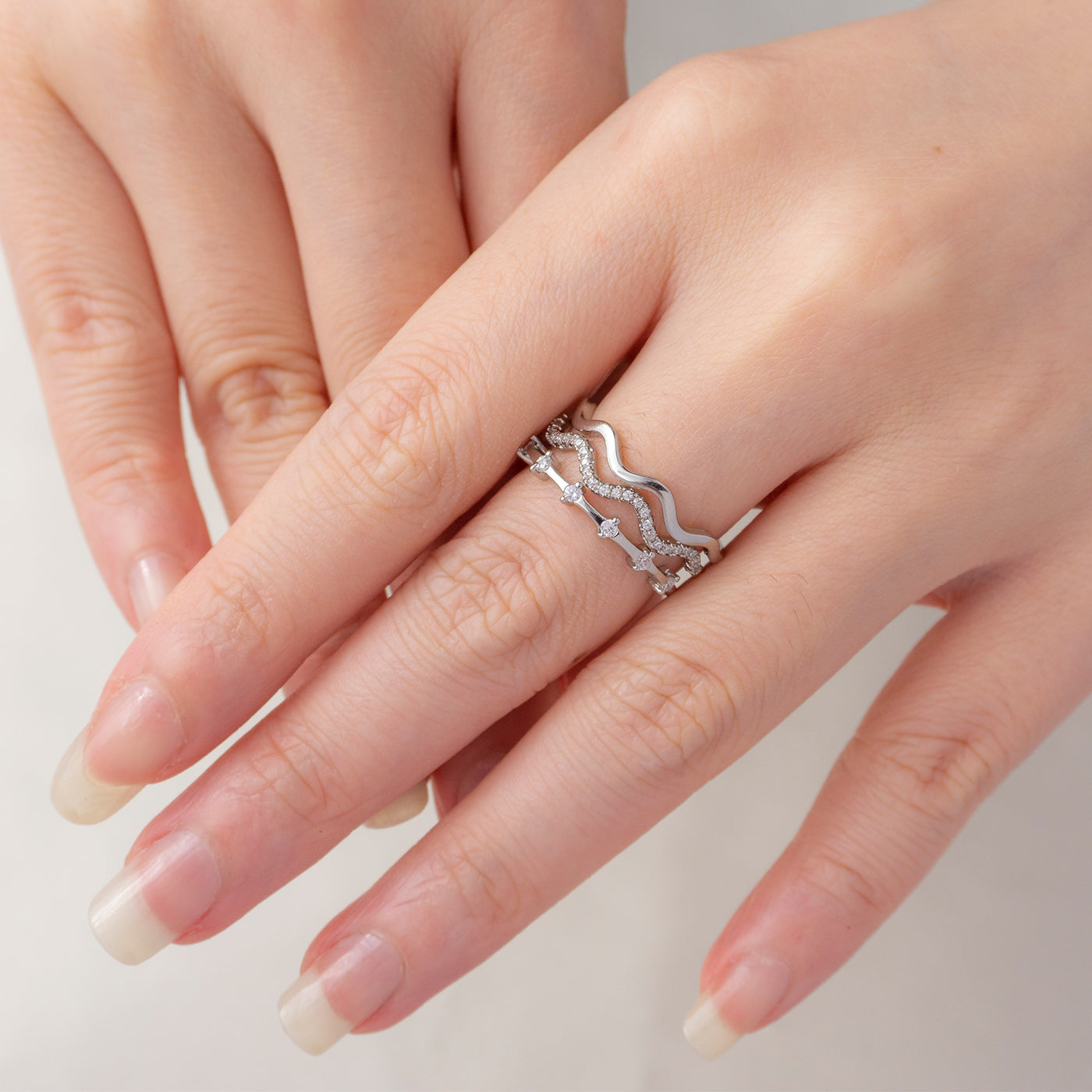 Dainty Triple Layer Wavy Stacking Ring Cincin Gelombang Minimalist Hypoallergenic Gold Plated