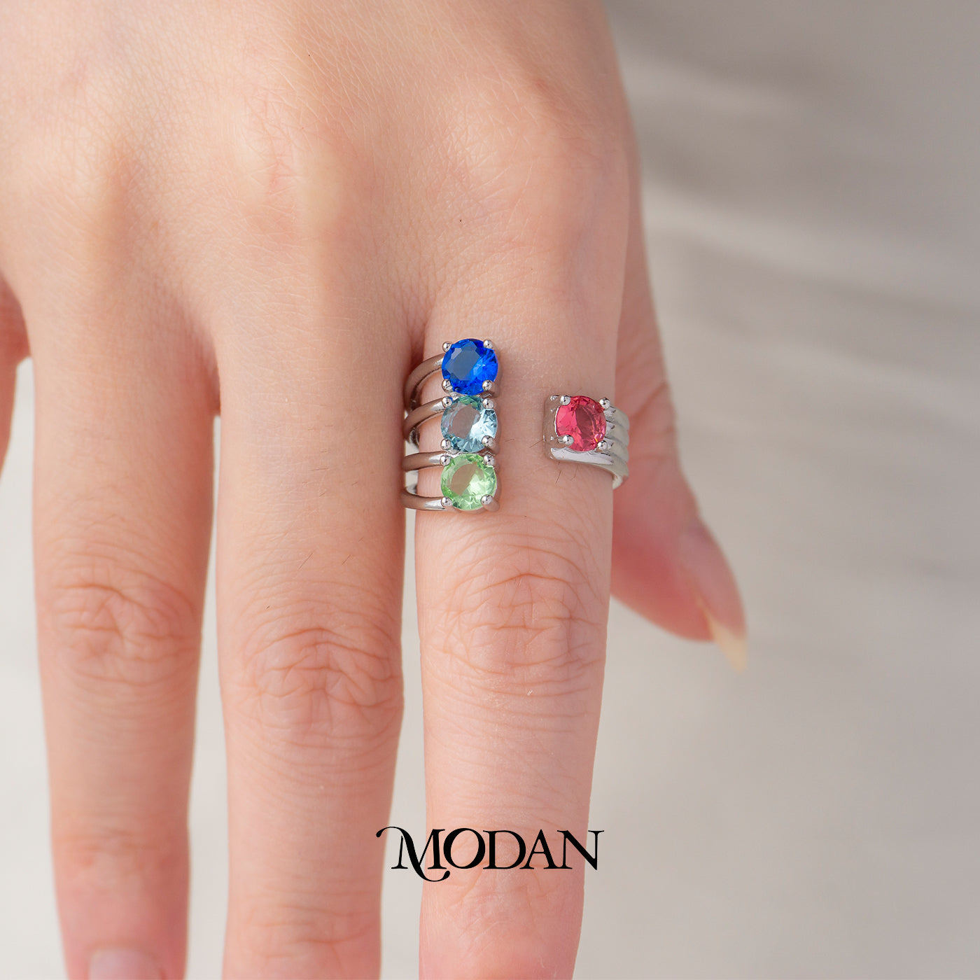 Colorful Four Row Adjustable Band Ring Cincin 4 Baris Warna Warni Hypoallergenic Gold Plated