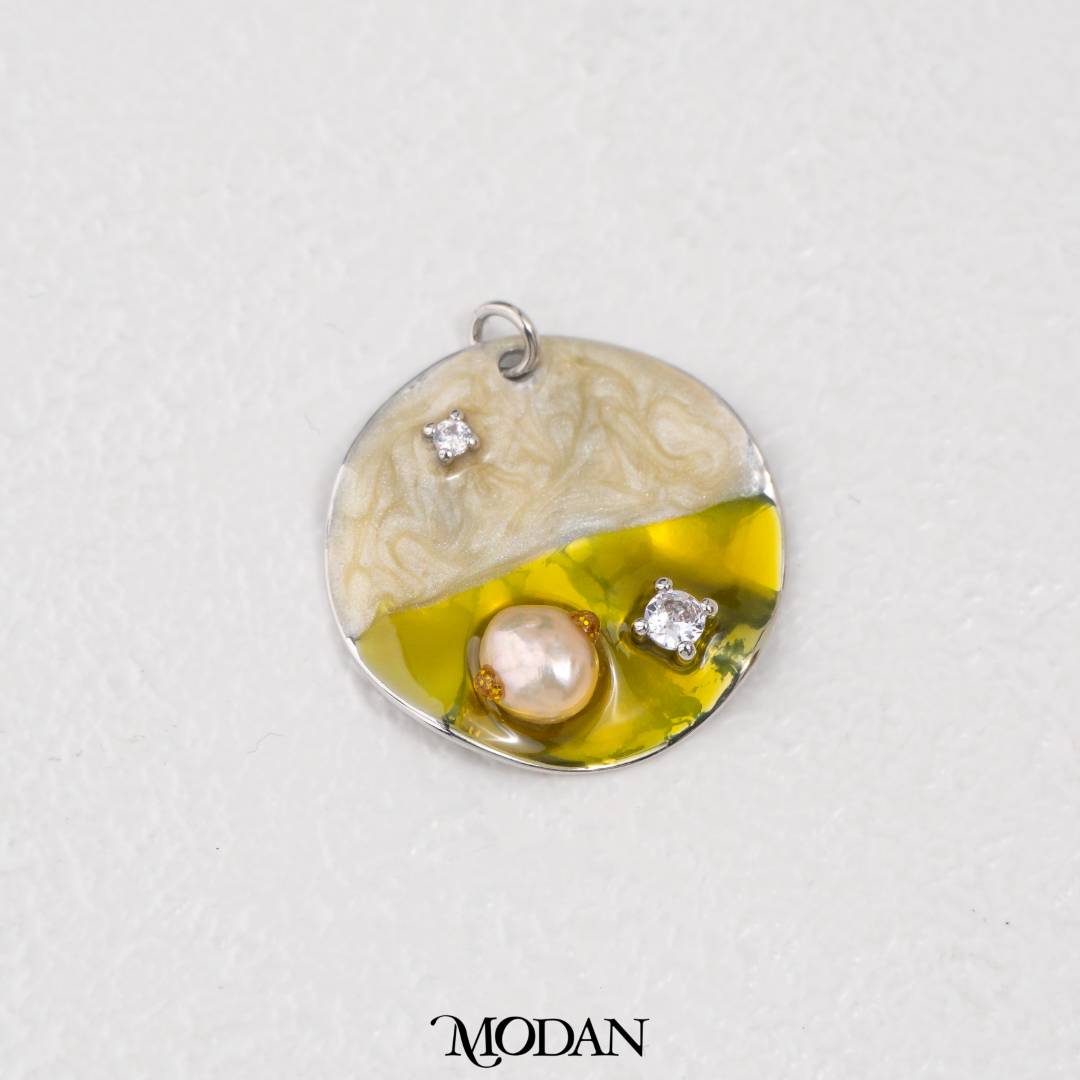 Yellow Irreguler Round Pearl Enamel Charm DIY Pendant Liontin Mutiara Enamel Kuning Bulat Hypoallergenic Gold Filled