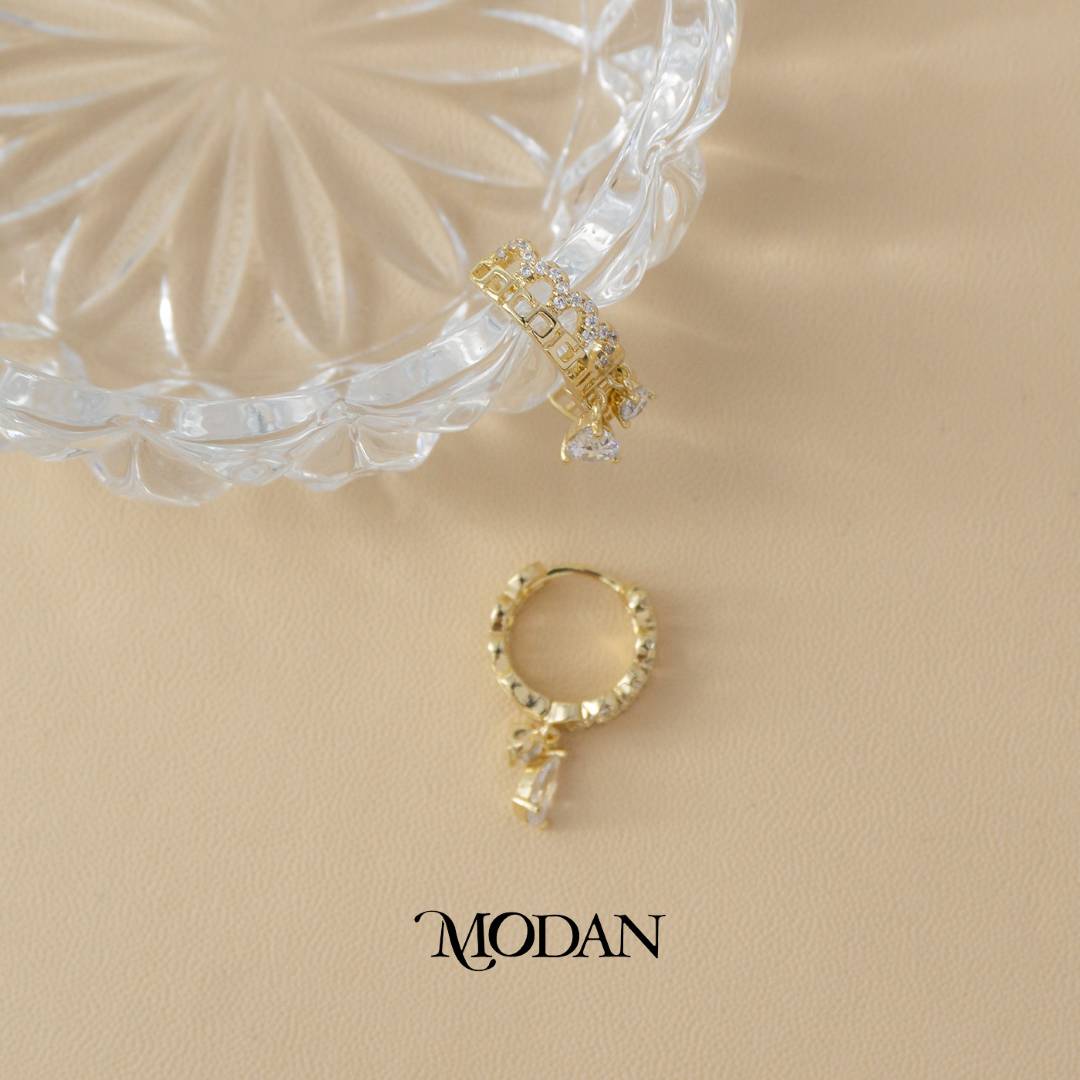 (22mm) Sparkling Artistic Crown Hoops Earrings Anting Gantung Simple Hypoallergenic Gold Filled