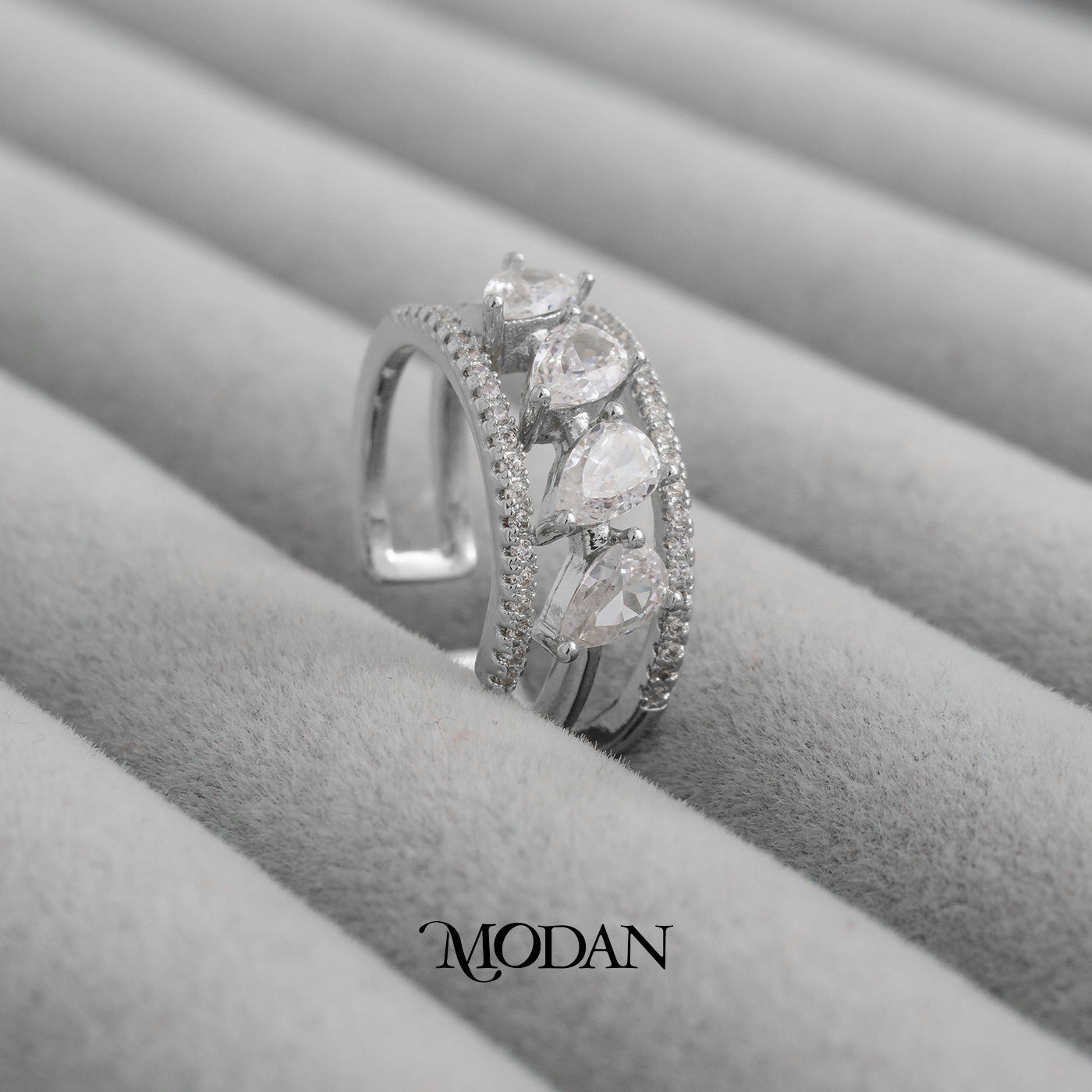 Pear Cut Wide Triple Band Ring Cincin Model Lebar 3 Layer Tetes Air Hypoallergenic Gold Plated