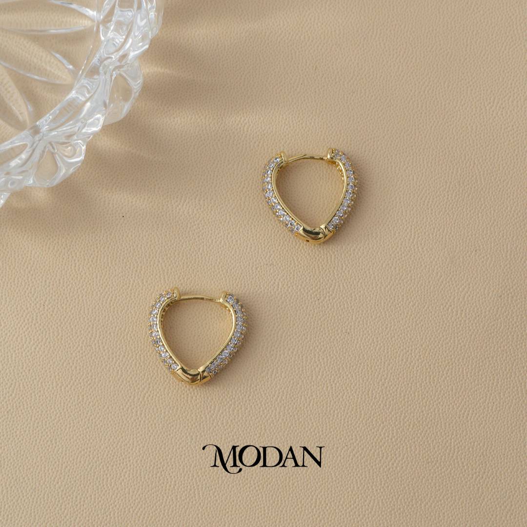 (17mm) Sparkling V Shaped Hoop Earrings Anting Bulat Hypoallergenic Gold Plated