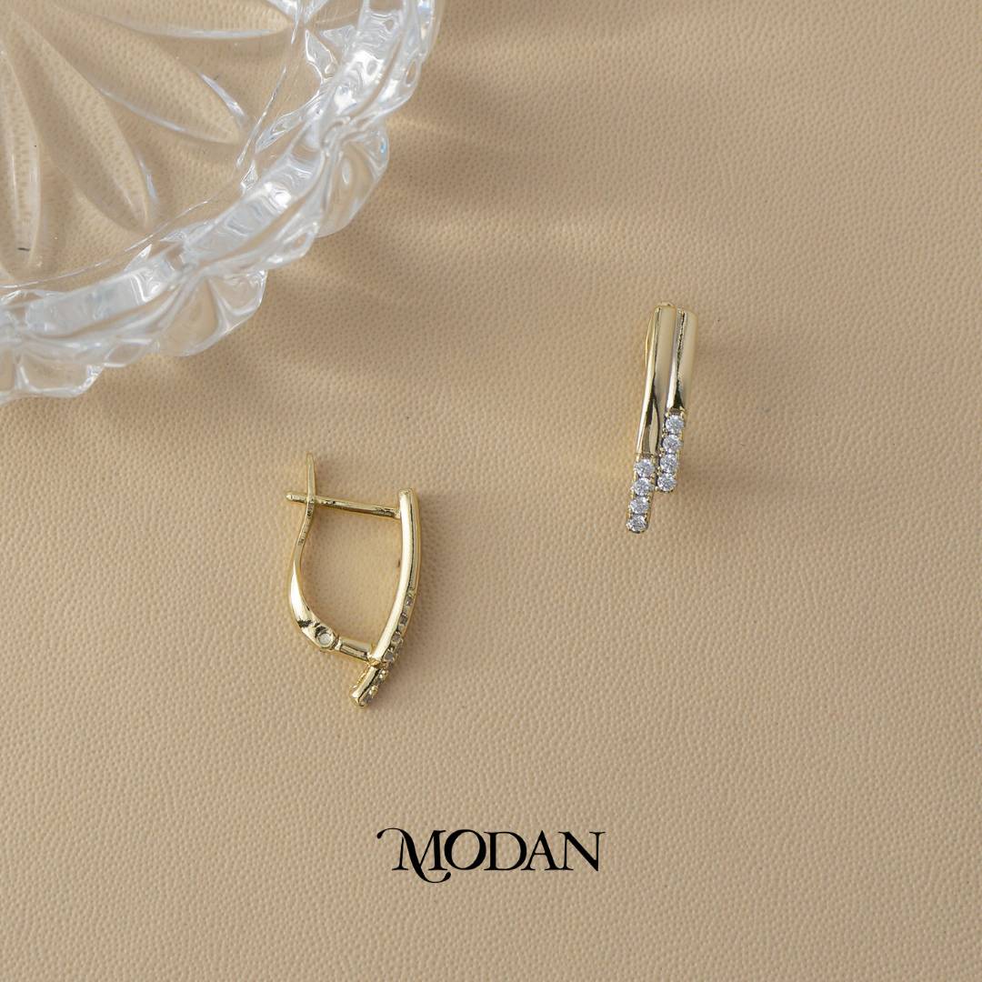 (20mm) Sparkling Double Line Hoop Earrings Anting Bulat Hypoallergenic Gold Plated