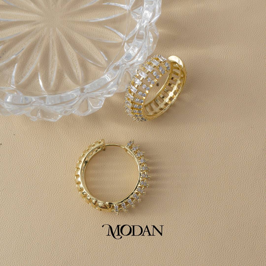 (29mm) Round Micro Pave Chunky Large Hoop Earrings Anting Bulat Hypoallergenic Gold Filled