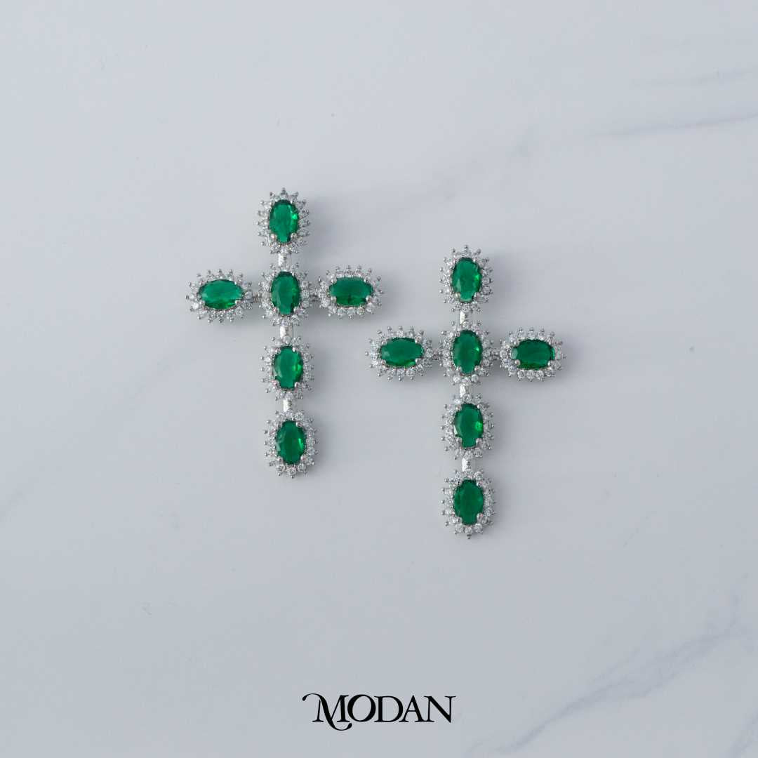 Emerald Green Religious Cross Charm DIY Liontin Salib Hijau Hypoallergenic Gold Filled