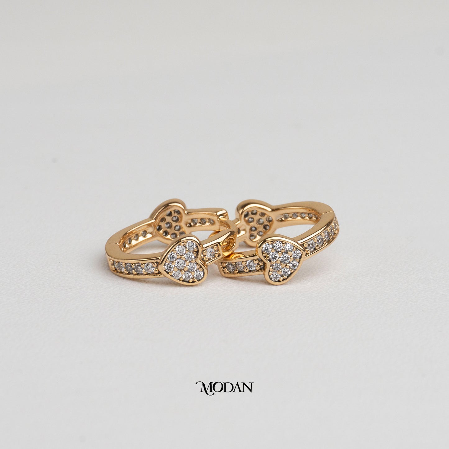 (16mm) Micro Paved Zirconia Mini Heart Hoop Earrings Anting Hati Pesta Hypoallergenic Gold Plated