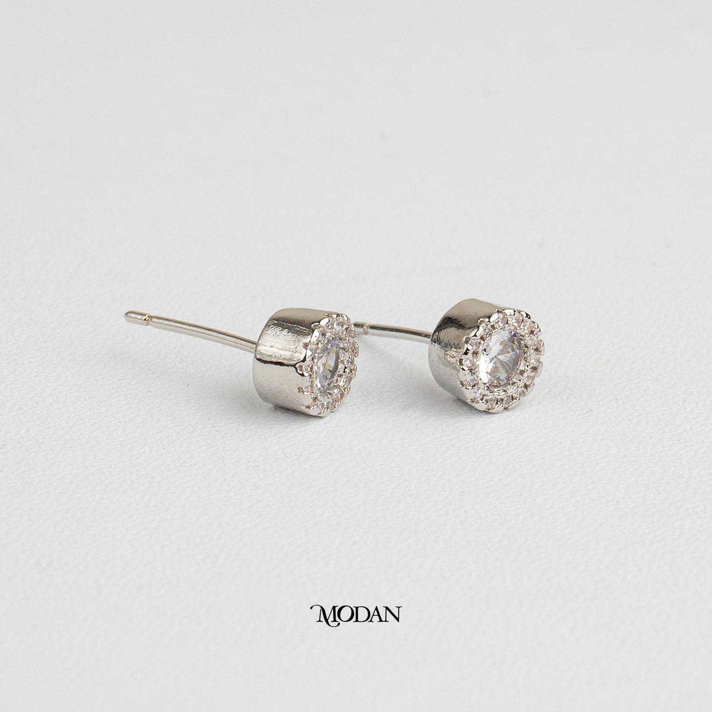 (7mm) Micro Pave Round Circle Bezel Stud Earrings Anting Tusuk Lingkaran Hypoallergenic Gold Plated