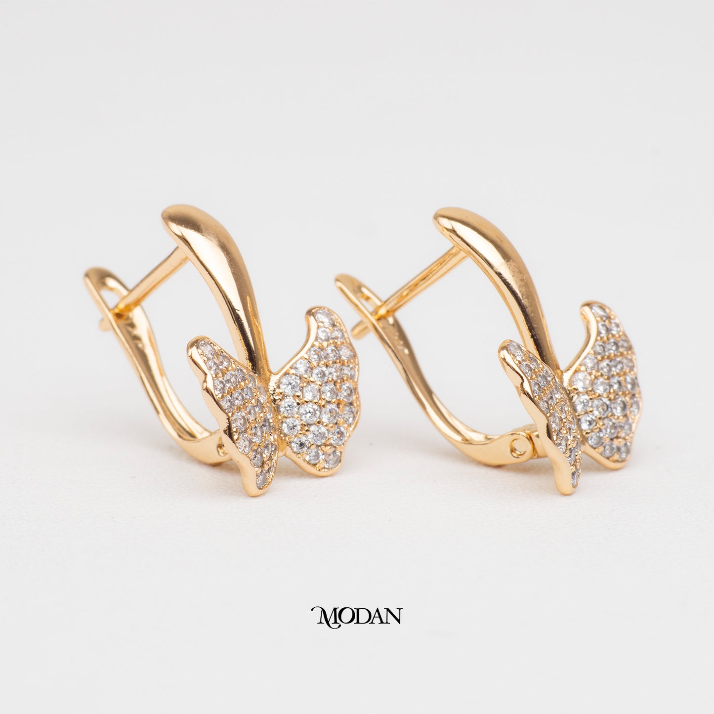 (19mm) Micro Paved Zirconia Mini Butterfly Hoop Earrings Anting Kupu - Kupu Pesta Hypoallergenic Gold Plated
