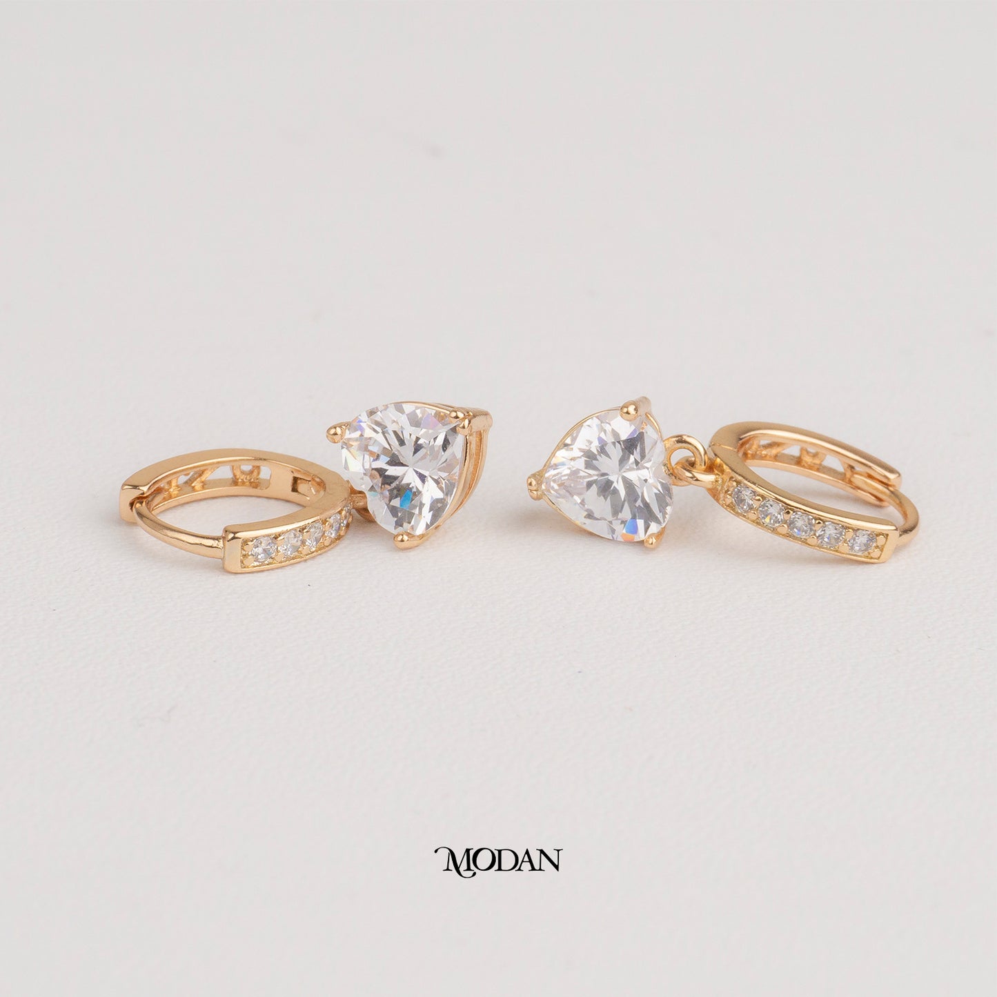 Sparkling Rosegold Heart Dangle Hoops Earrings Anting Gantung Simple Hypoallergenic Gold Filled