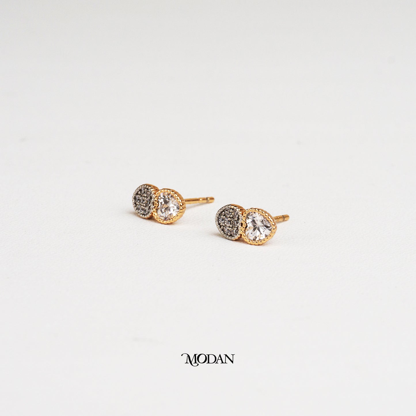 (5mm) Mini Micro Paved Zirconia Double Heart Stud Earrings Anting Tusuk Hati Hypoallergenic Gold Plated
