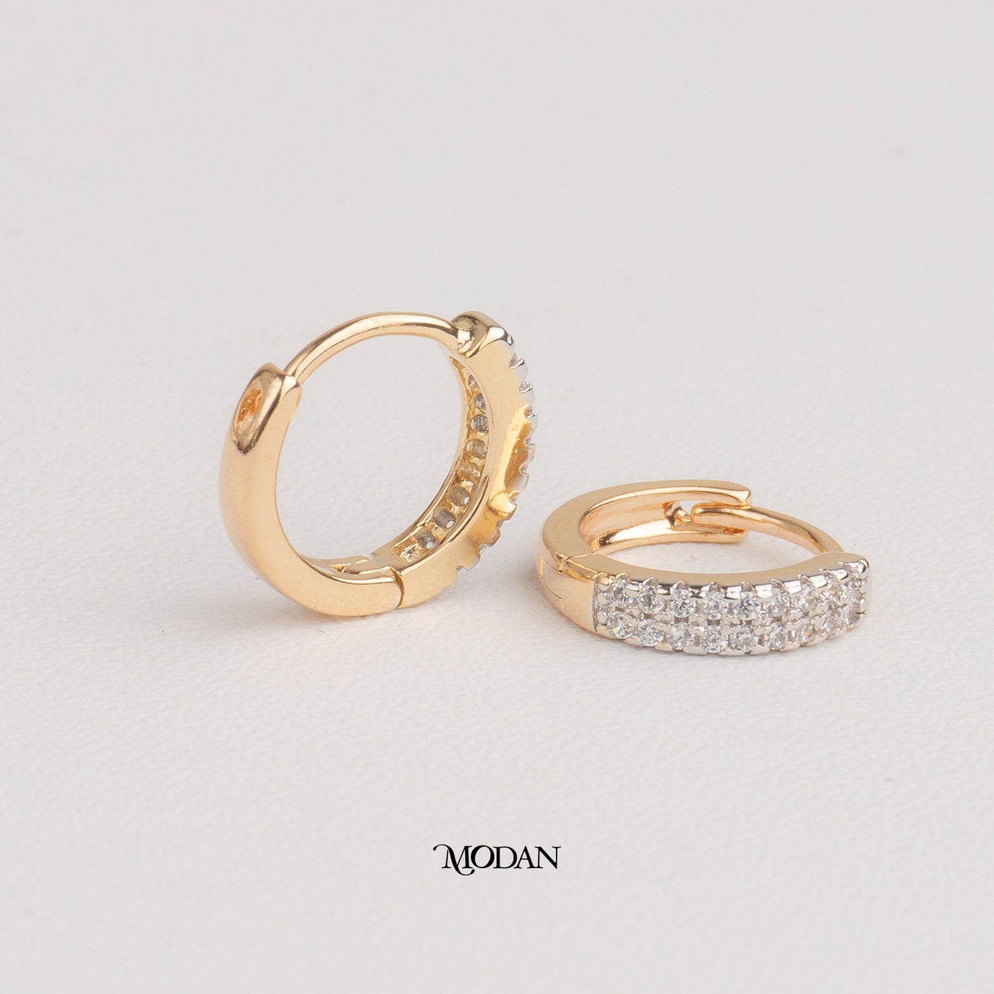 (12mm) Double Row Zirconia Rosegold Mini Huggies Hoop Earrings Anting Simple Hypoallergenic Gold Plated