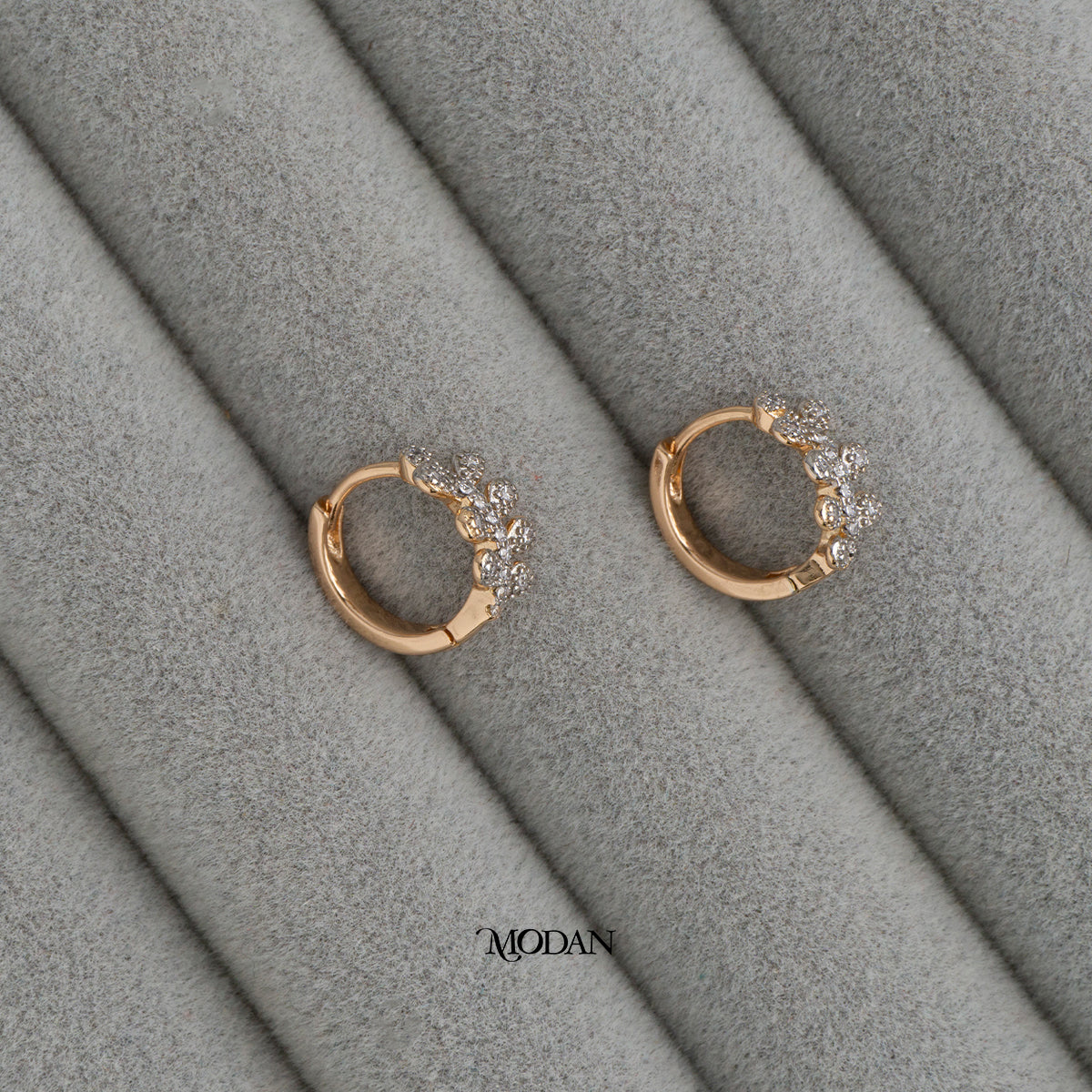 (14mm) Sparkling Rosegold Leaf Mini Hoop Earrings Anting Daun Pesta Hypoallergenic Gold Plated