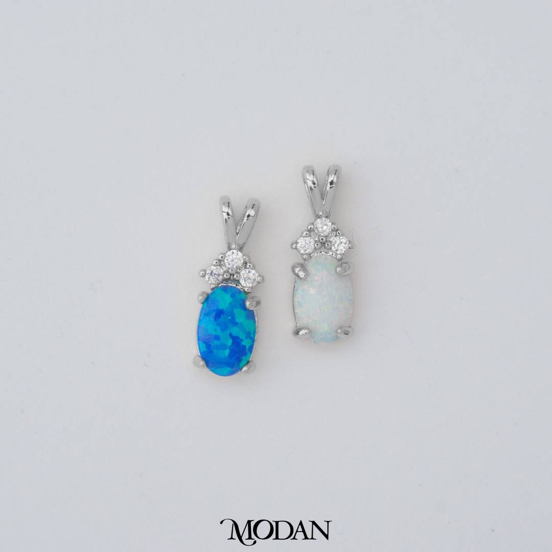 Tiny Geometric Oval Charm in Opal Blue and Opal White DIY Liontin Oval Kecil Hypoallergenic Gold Filled