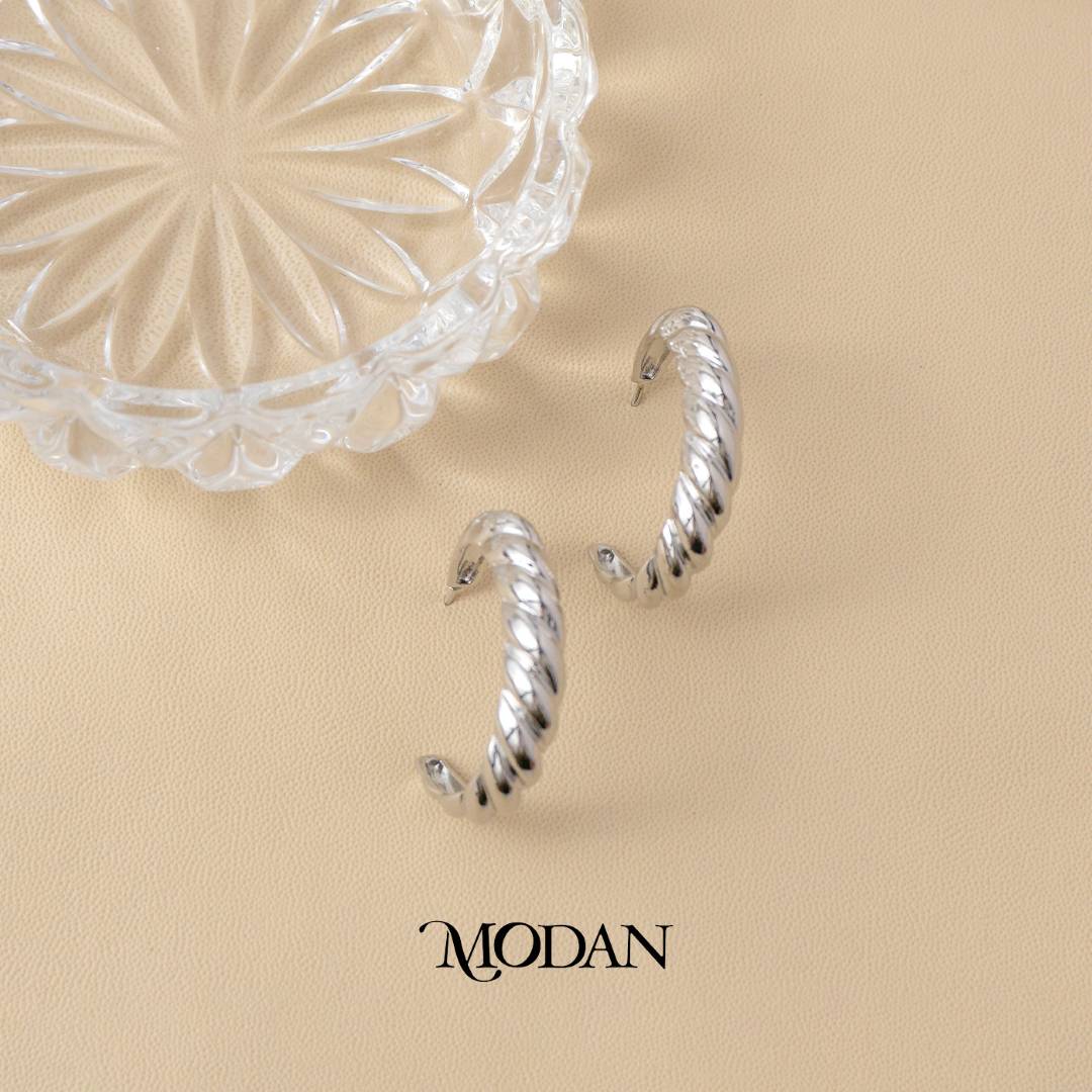 (30mm) Rope Textured Hoop Earrings Anting Bulat Hypoallergenic Gold Filled