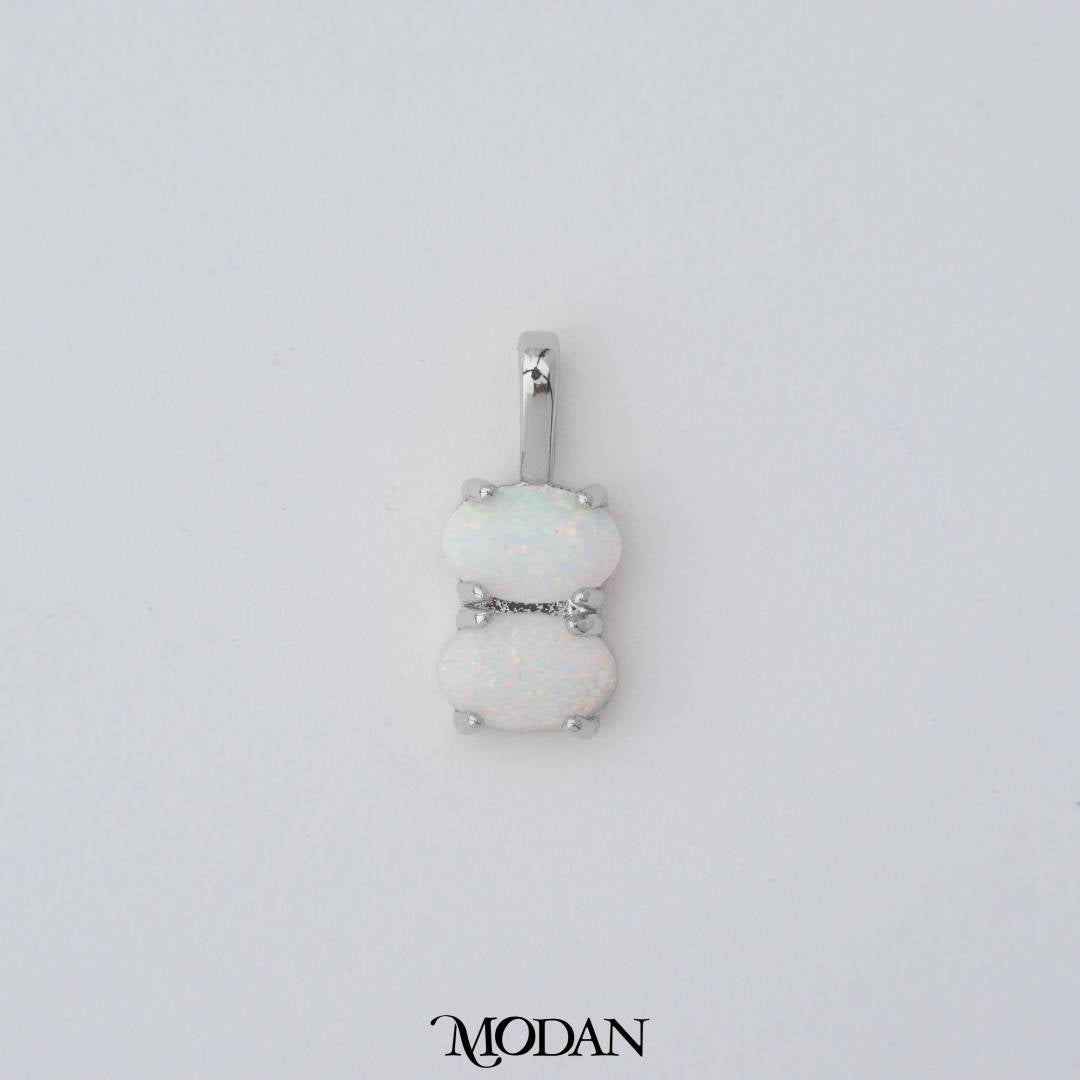 Tiny Geometric Double Oval Charm in Opal Blue and Opal White DIY Liontin Oval Kecil Hypoallergenic Gold Filled