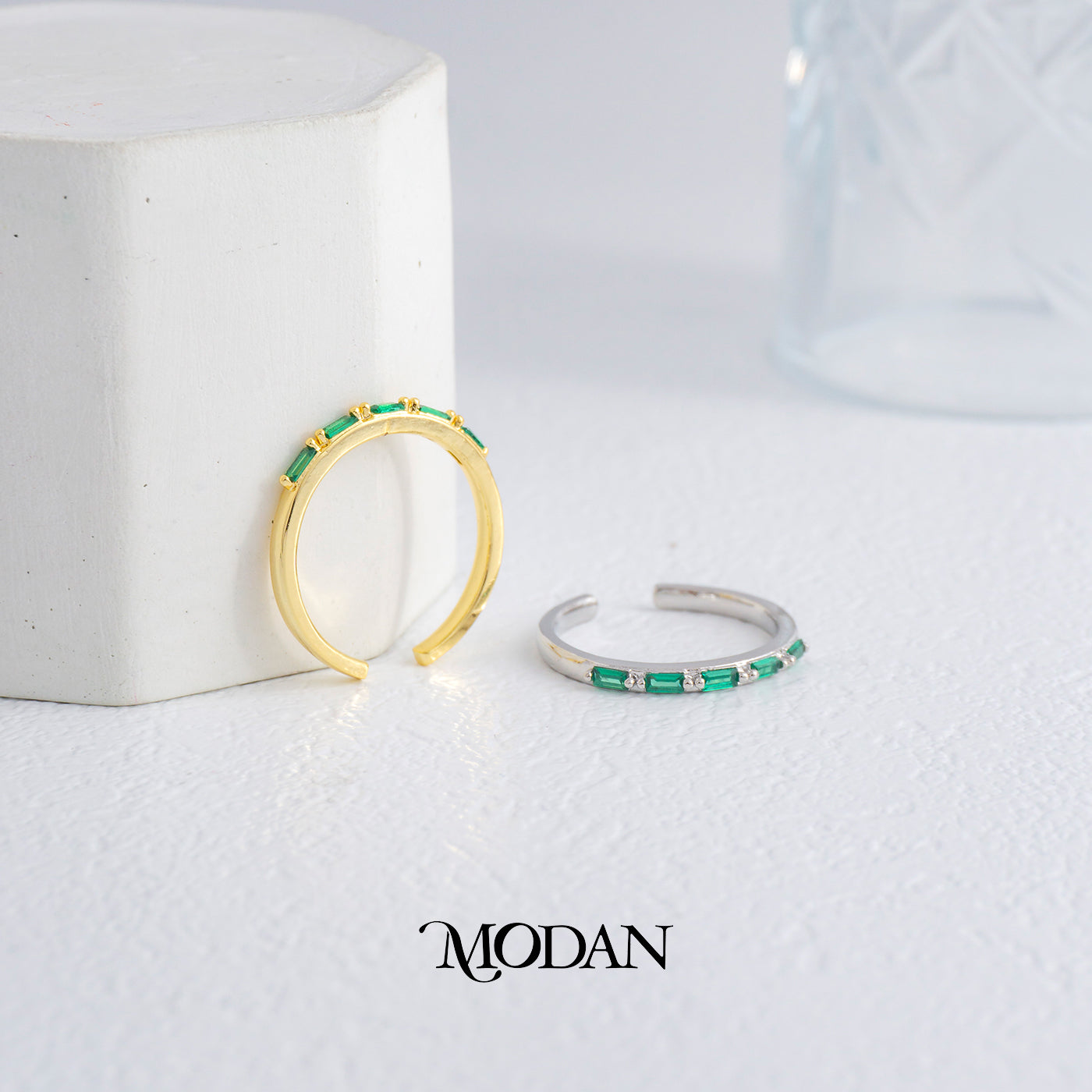 Green Baguette Slim Eternity Ring Cincin Hijau Zamrud Ramping Hypoallergenic Gold Plated