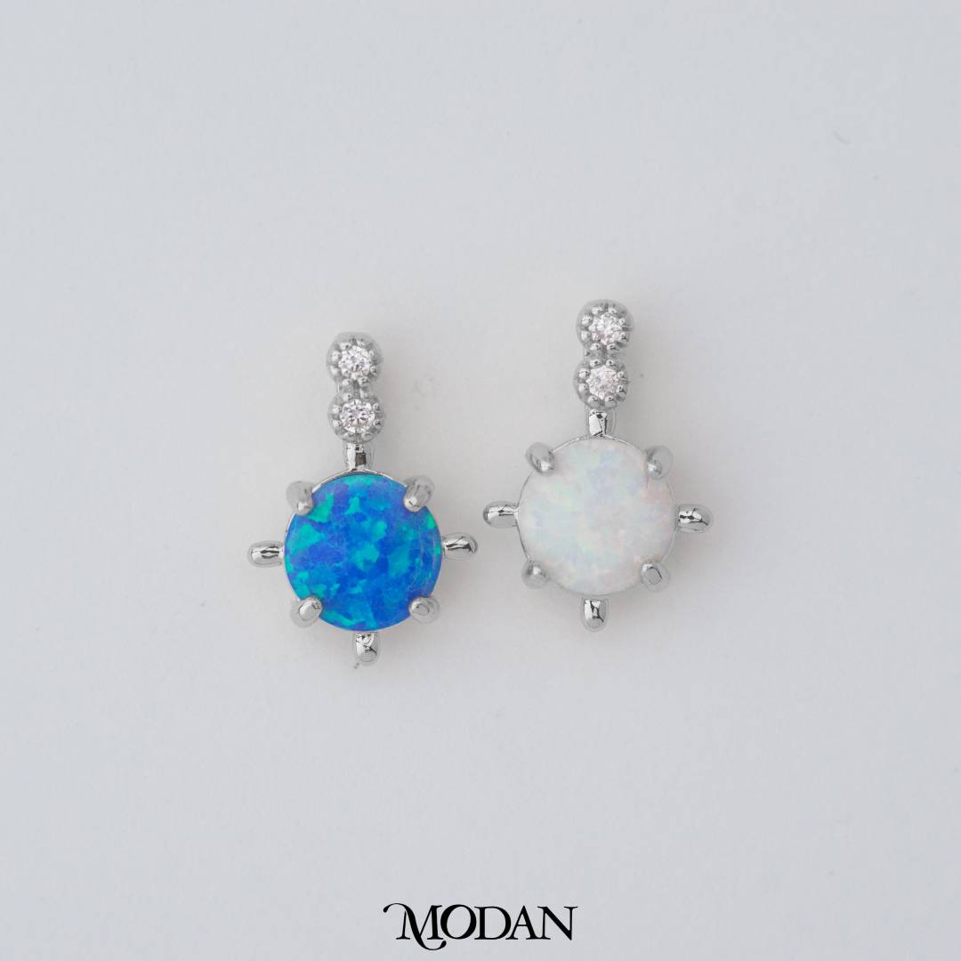Tiny Geometric Round Charm in Opal Blue and Opal White DIY Liontin Bulat Kecil Hypoallergenic Gold Filled