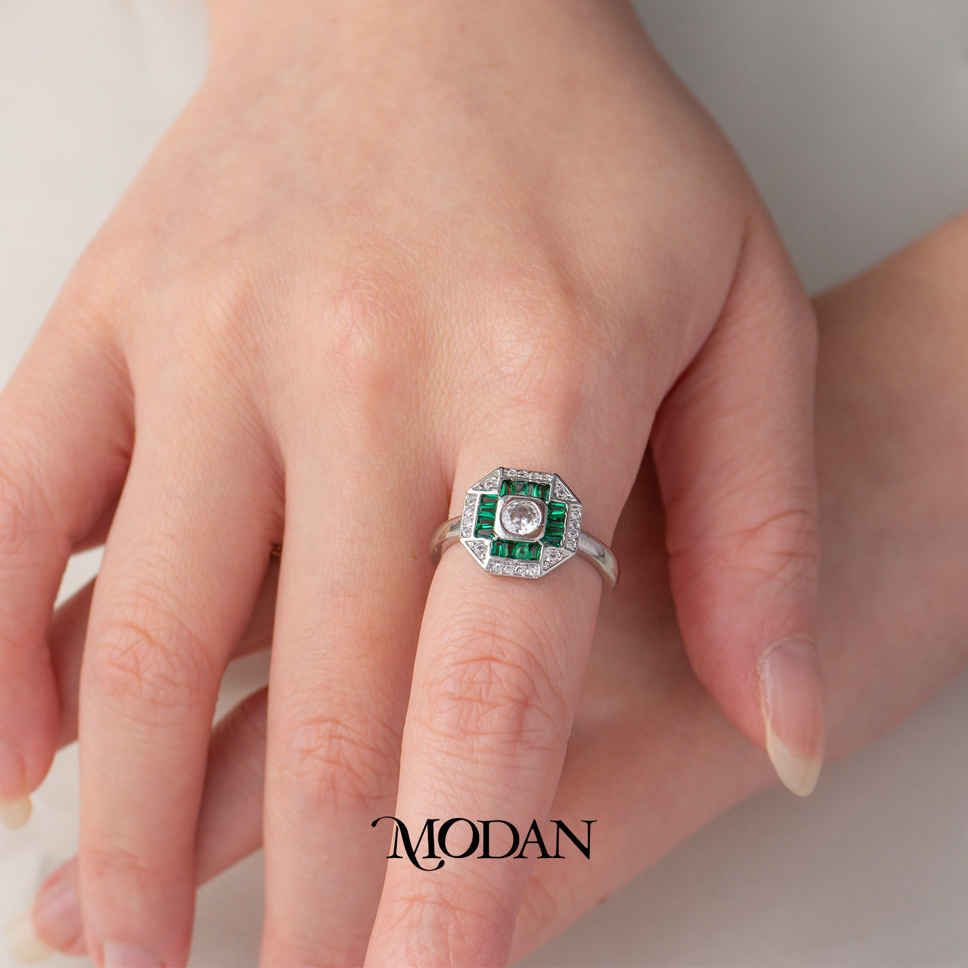 Modern Hexagonal Baguette Emerald Green Fuchsia Ring Cincin Statement Segi Enam Hijau Hot Pink Hypoallergenic Gold Plated