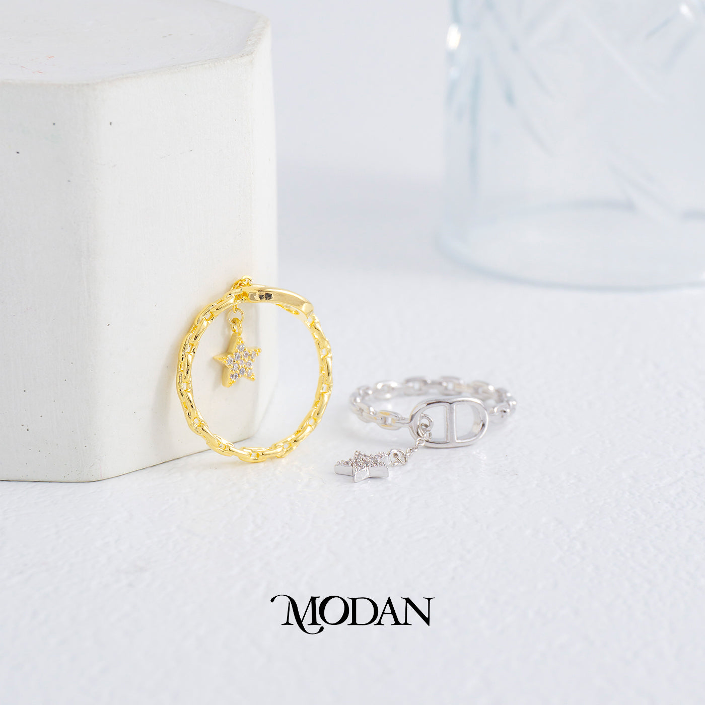 Star Dangle Chain Link Ring Cincin Rantai Gnatungan Bintang Hypoallergenic Gold Plated
