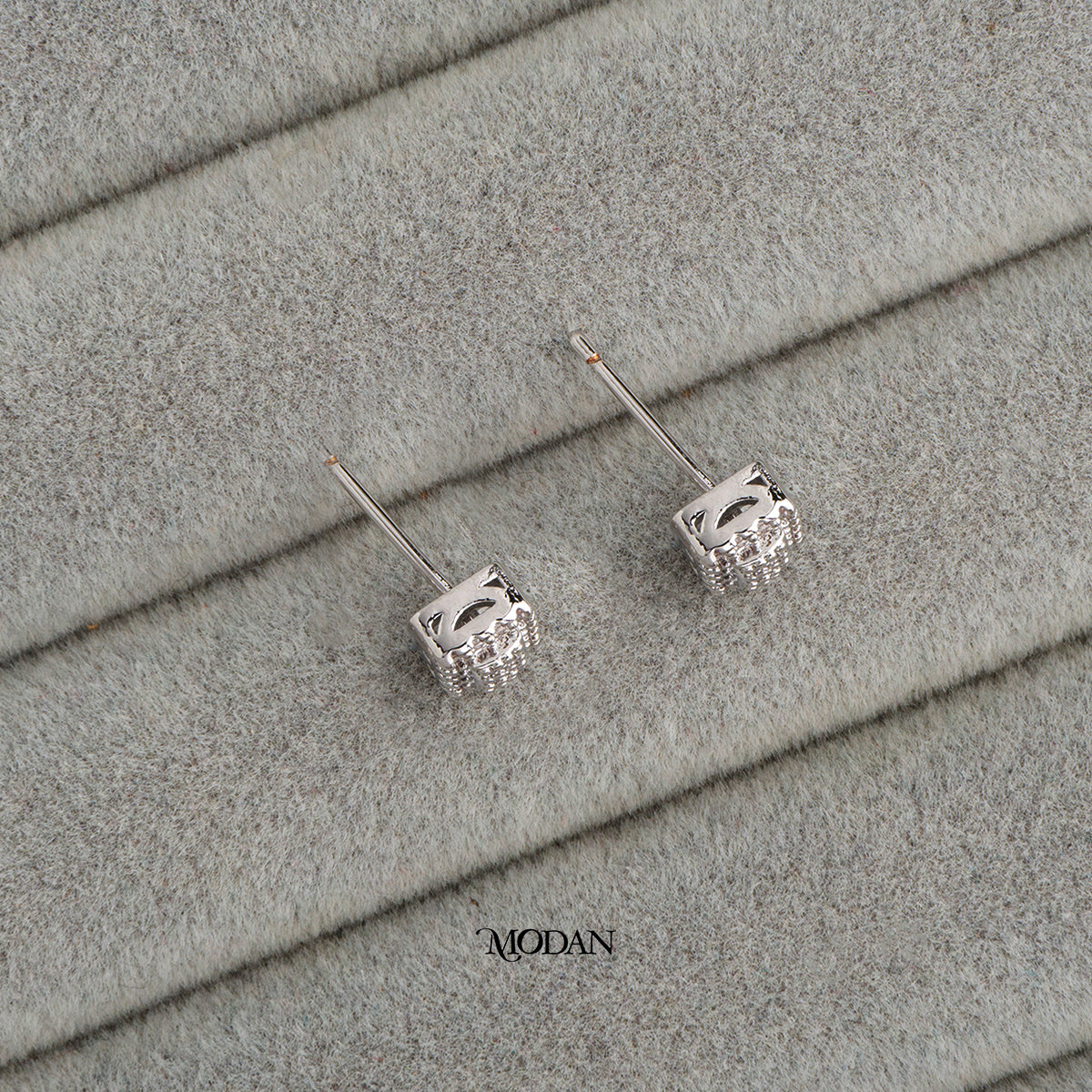 (7mm) Micro Paved Zirconia Rectangular Stud Earrings Anting Tusuk Persegi Panjang Hypoallergenic Gold Plated