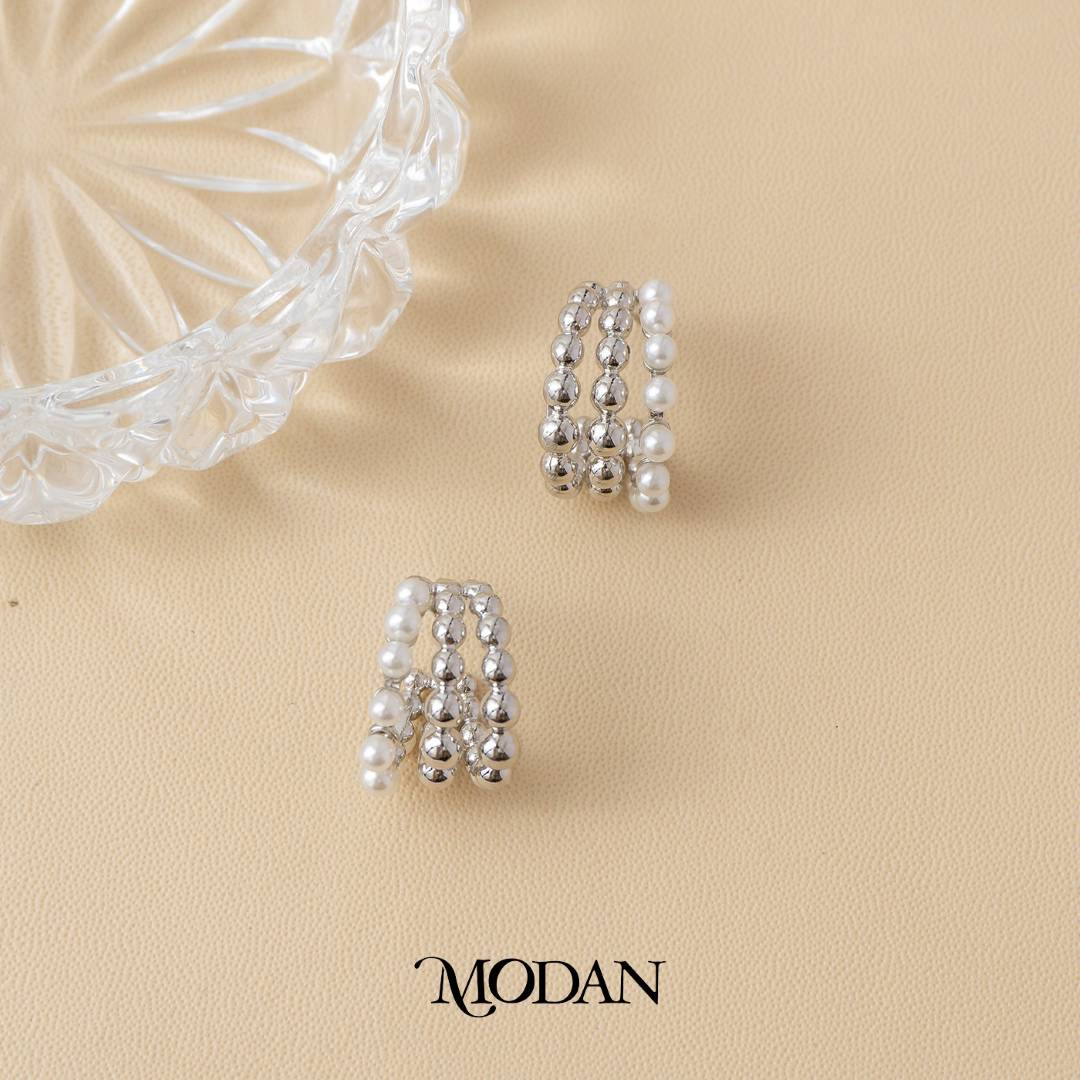 (21mm) Bridal Shell Pearl Triple Rows Hoops Earrings Anting Bulat Mutiara Hypoallergenic Gold Plated
