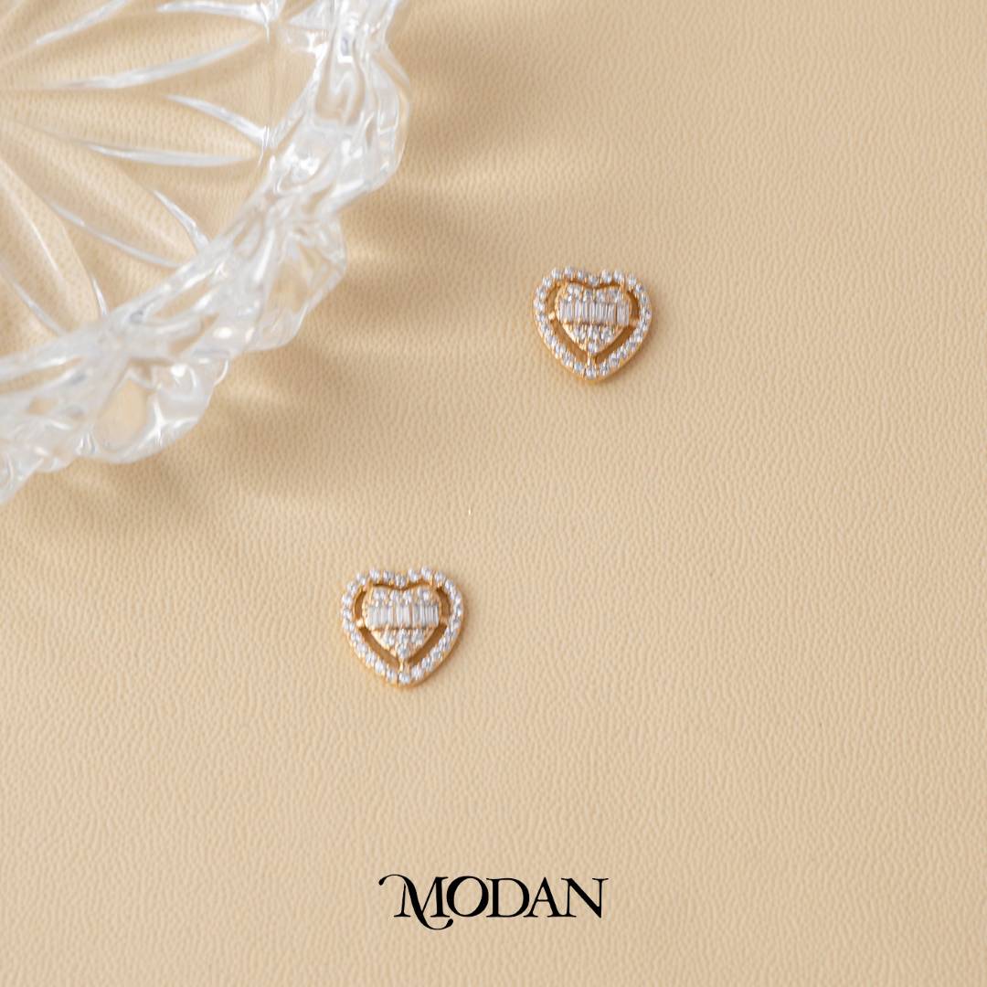 (10mm) Sparkling Zirconia Open Heart Stud Earrings Anting Tusuk Hati Hypoallergenic Gold Plated