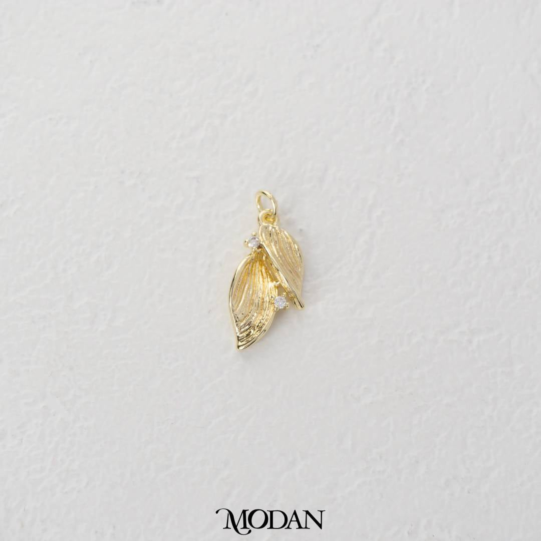 Simple Textured Double Leaf Charm DIY Charm Liontin Daun Polos Tekstur Hypoallergenic Gold Plated
